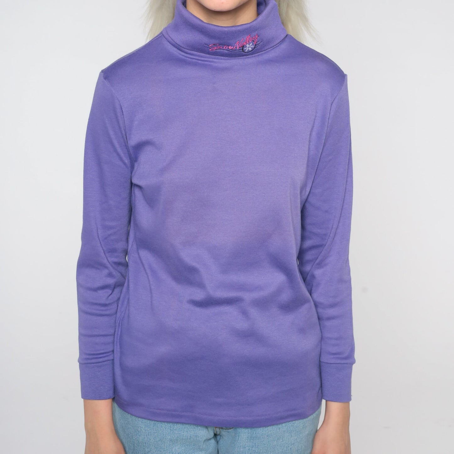 90s Snow Valley Turtleneck Purple Ski Resort Embroidered Long Sleeve Medium M