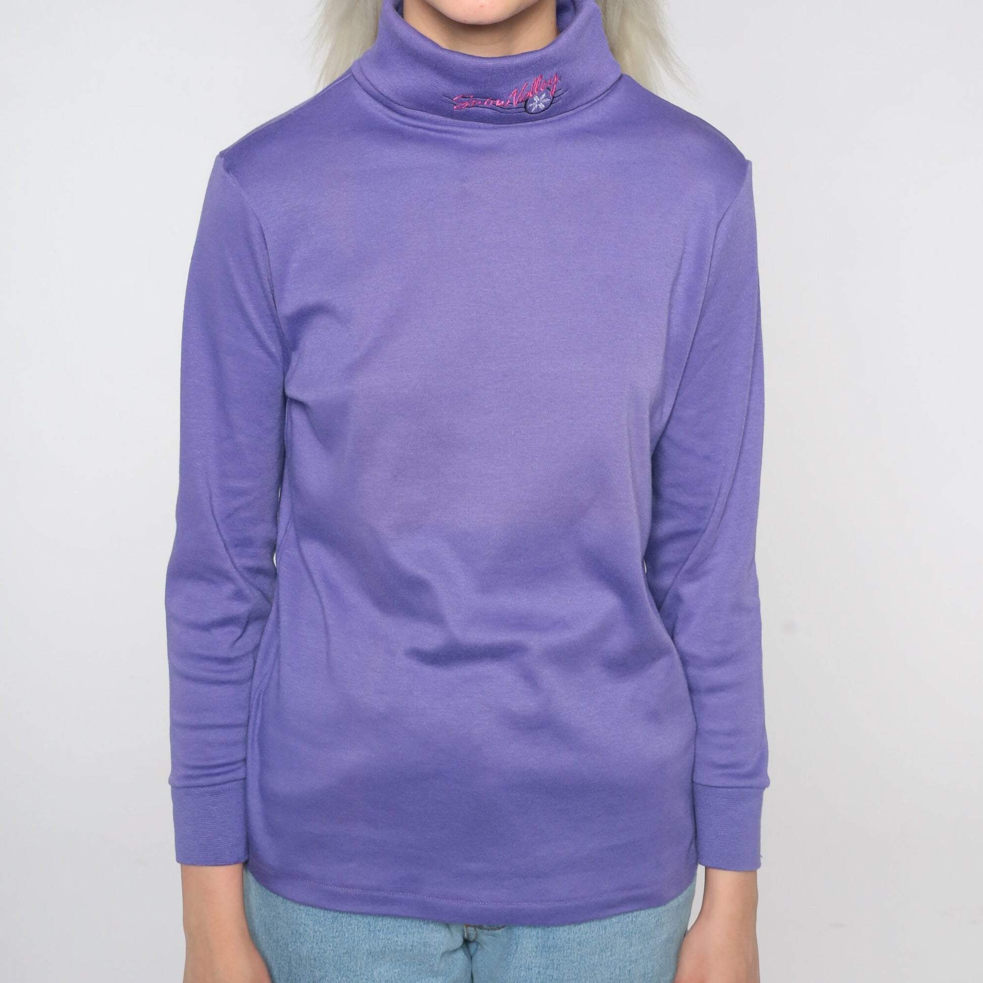 90s Snow Valley Turtleneck Purple Ski Resort Embroidered Long Sleeve Medium M