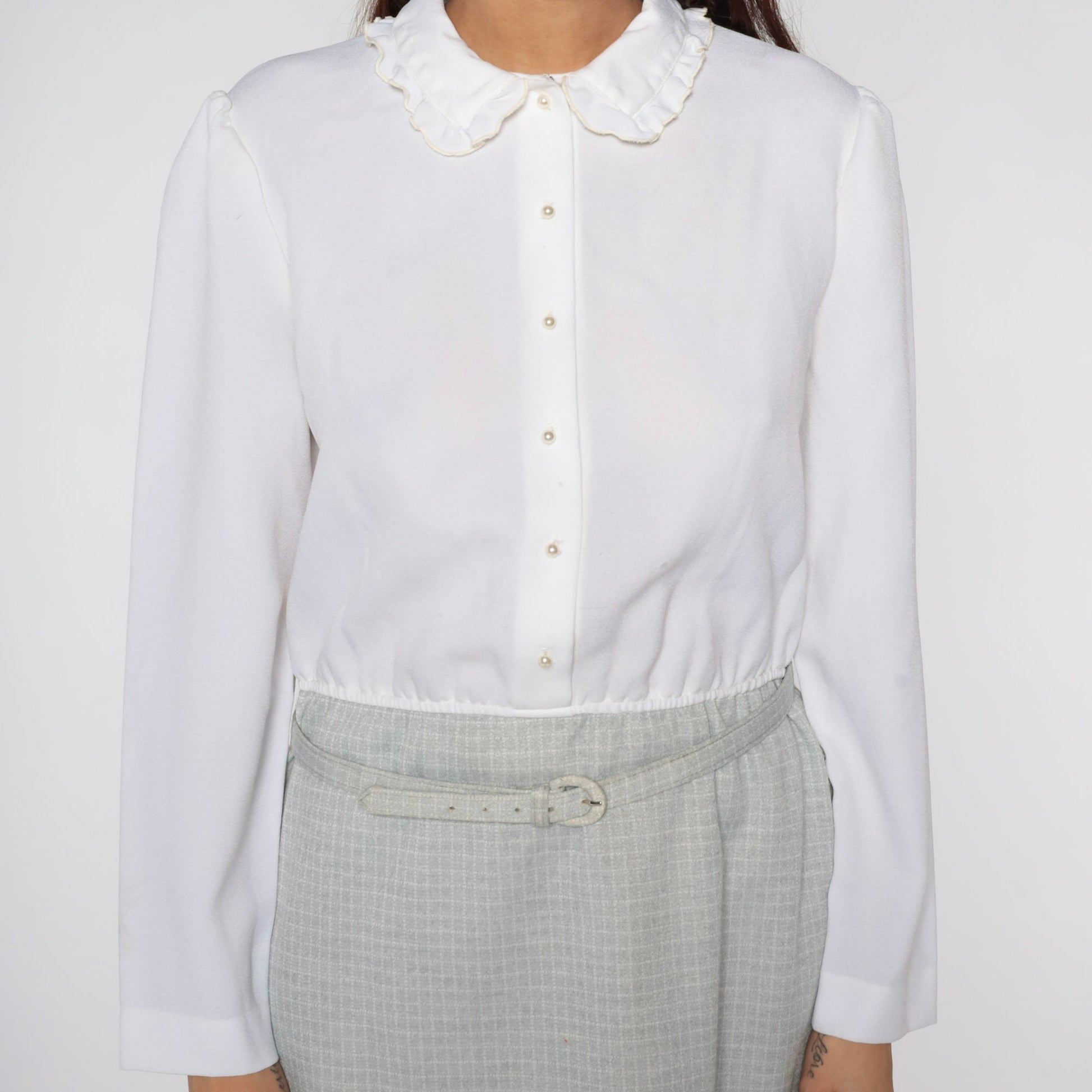 80s Leslie Fay Mini Dress Puff Sleeve Peter Pan Collar Checkered Medium Large