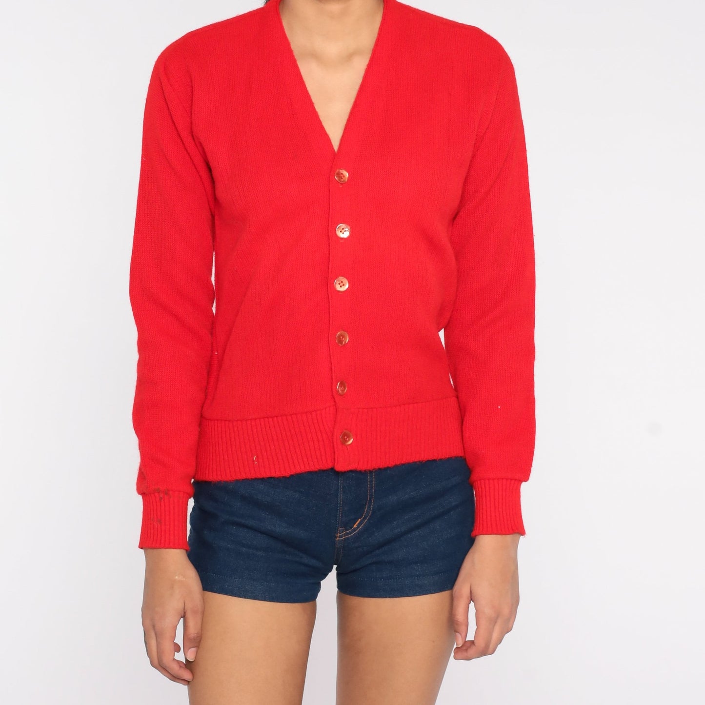 70s Red Knit Cardigan Button-Up Sweater Small