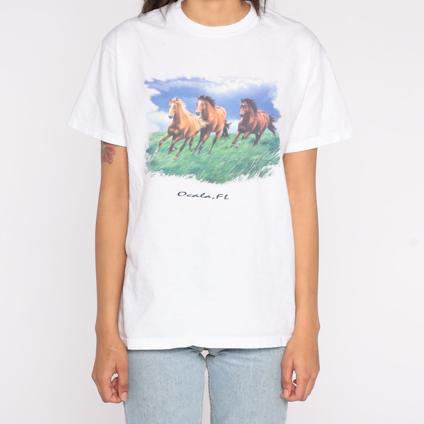 90s Ocala Florida Wild Horse Graphic T-Shirt Cotton Tee Medium M
