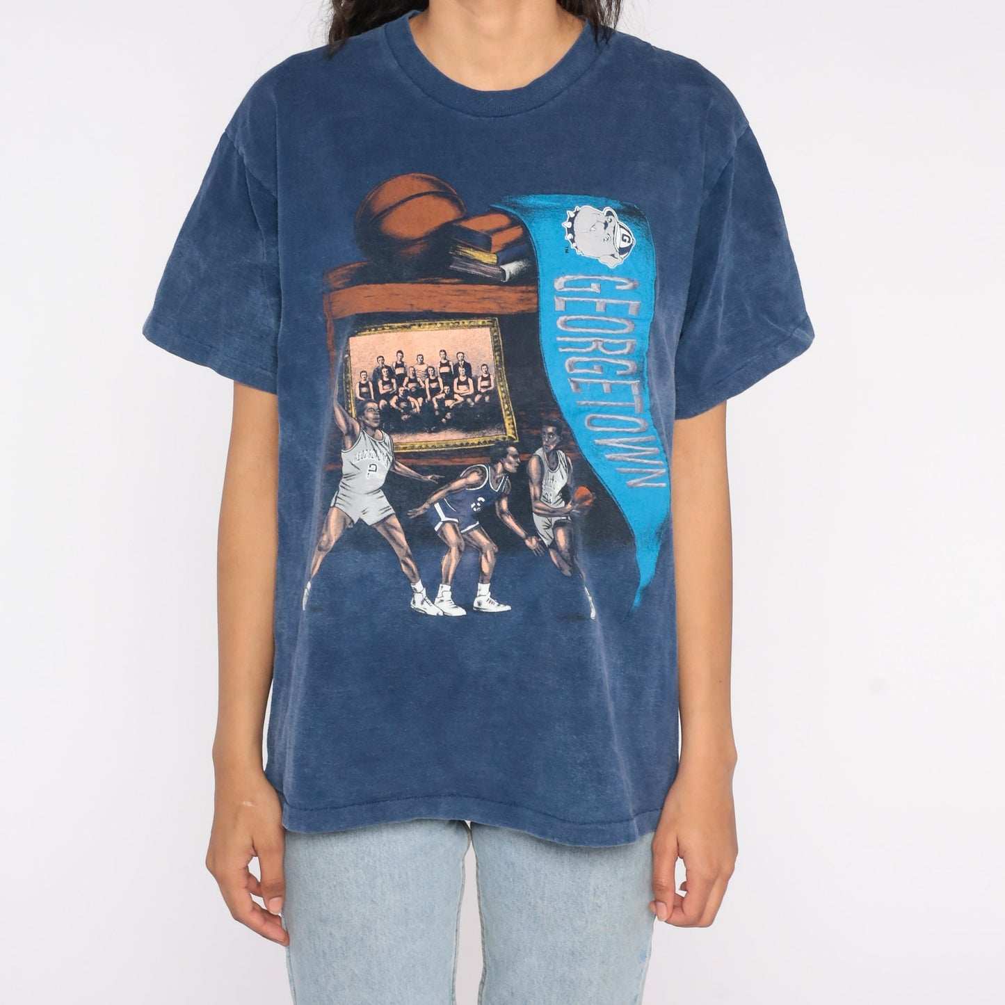 90s Georgetown Hoyas Basketball Graphic T-Shirt Cotton Tee Large L