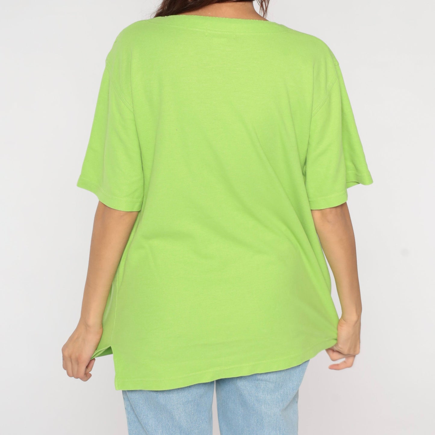 90s Lime Green Embroidered Butterfly Floral Woven Shirt Large