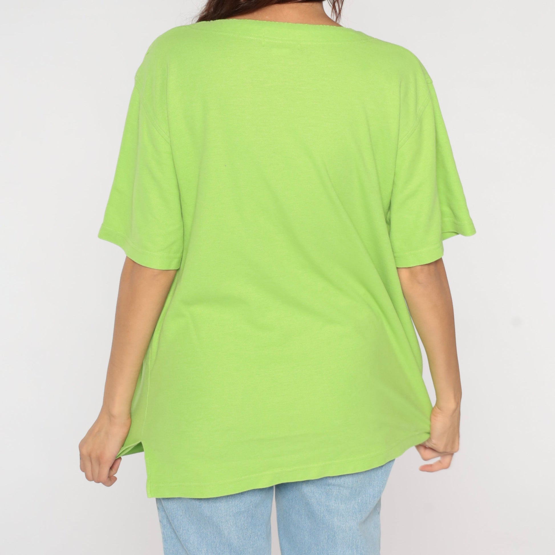 90s Lime Green Embroidered Butterfly Floral Woven Shirt Large