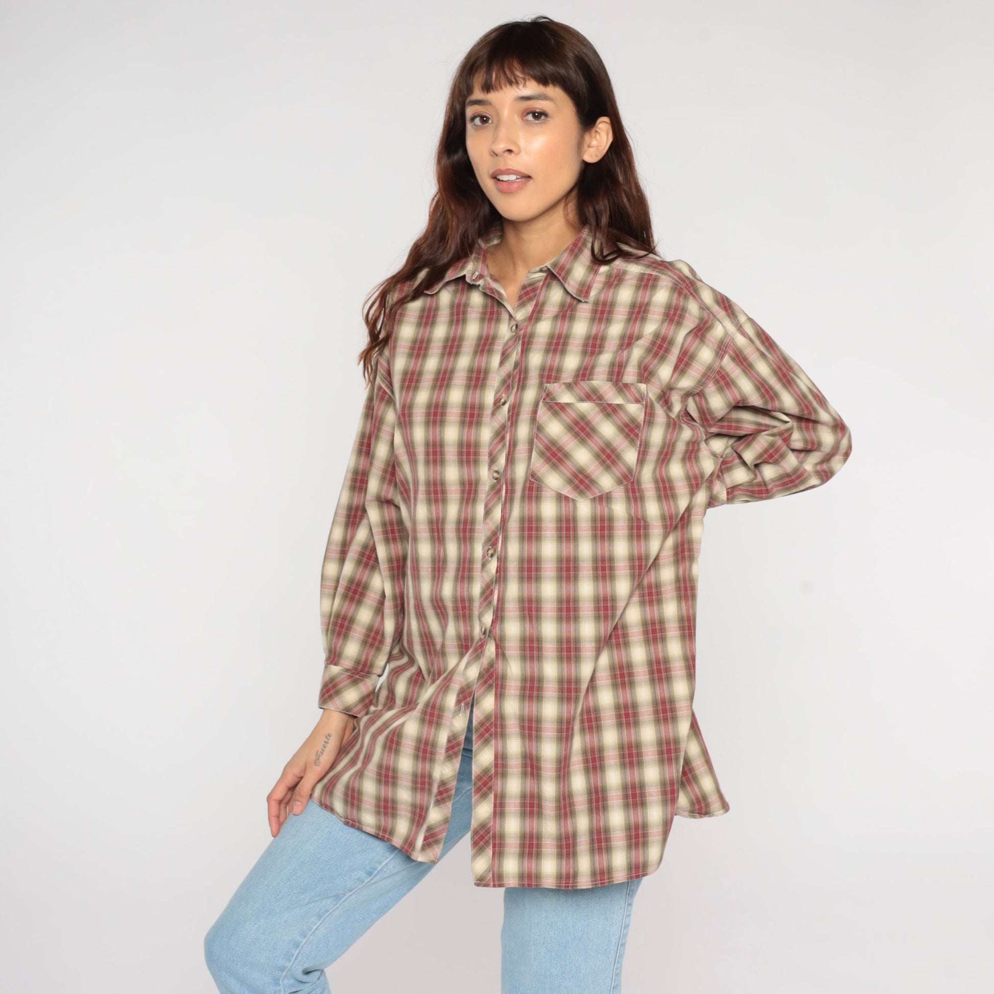 Y2K Victoria's Secret Country Red Plaid Button-Up Blouse Small