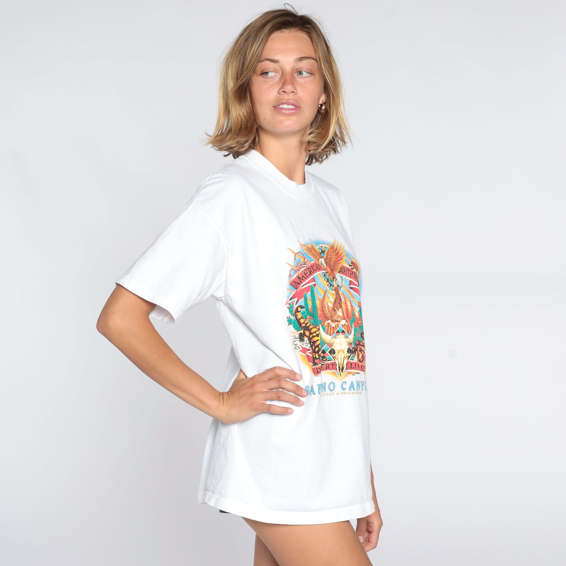 Y2K Sabino Canyon Arizona Wildlife Graphic T-Shirt Coyote Eagle Scorpion Large L