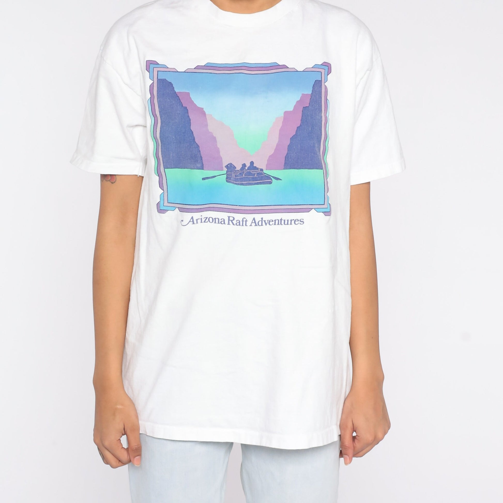 90s Arizona Raft Adventures Graphic T-Shirt White Cotton Tee Extra Large