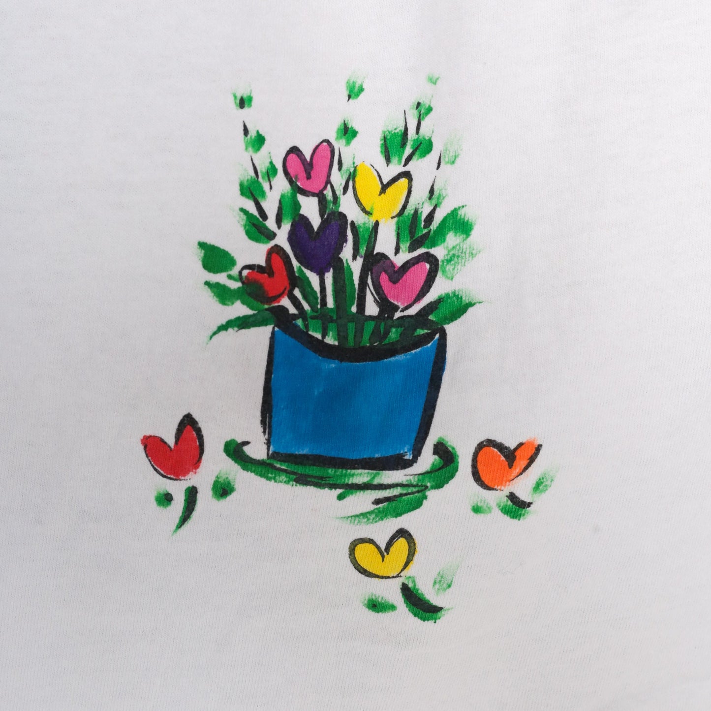 90s Floral Heart Flower Pot Cotton T-Shirt Tulip Graphic Tee Medium