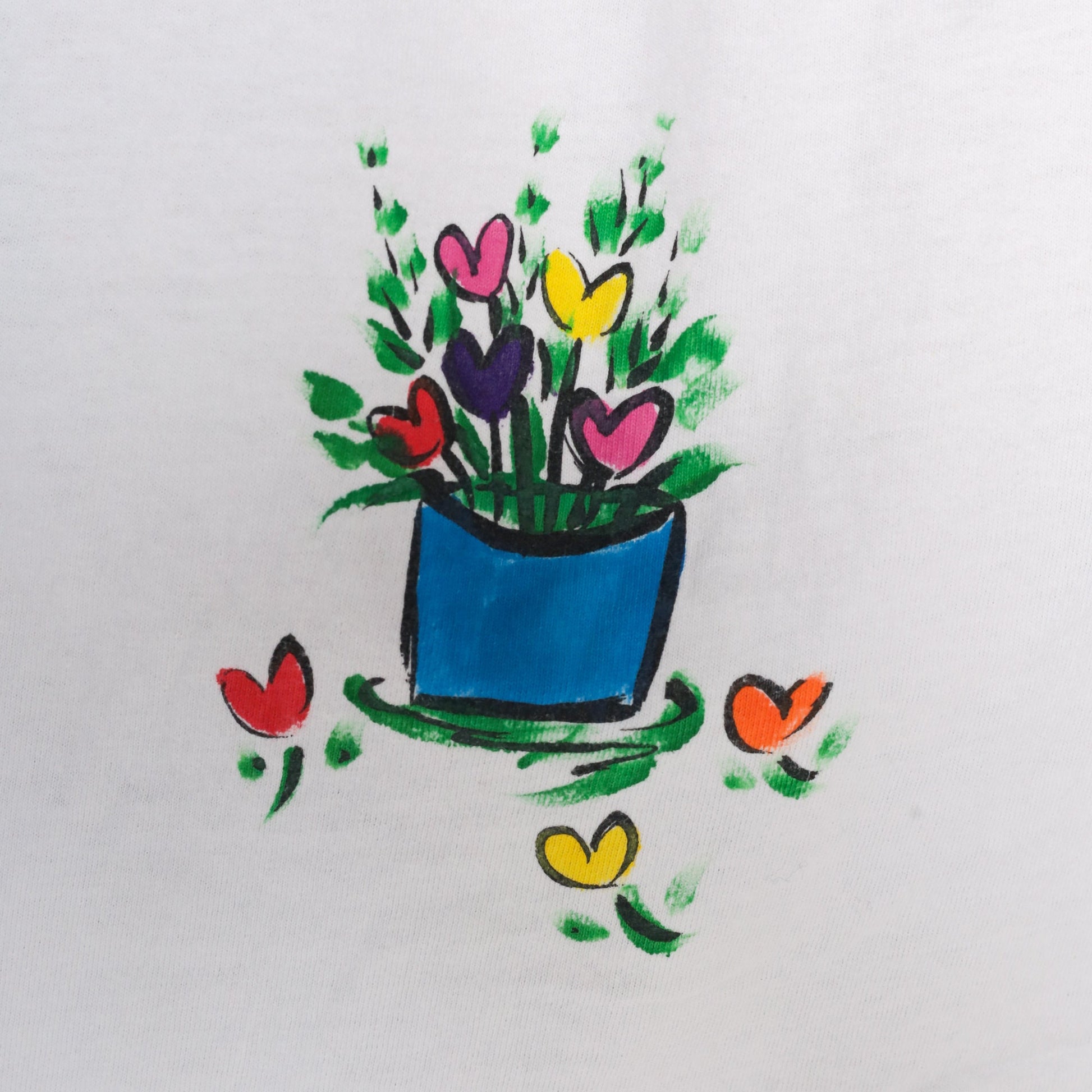90s Floral Heart Flower Pot Cotton T-Shirt Tulip Graphic Tee Medium