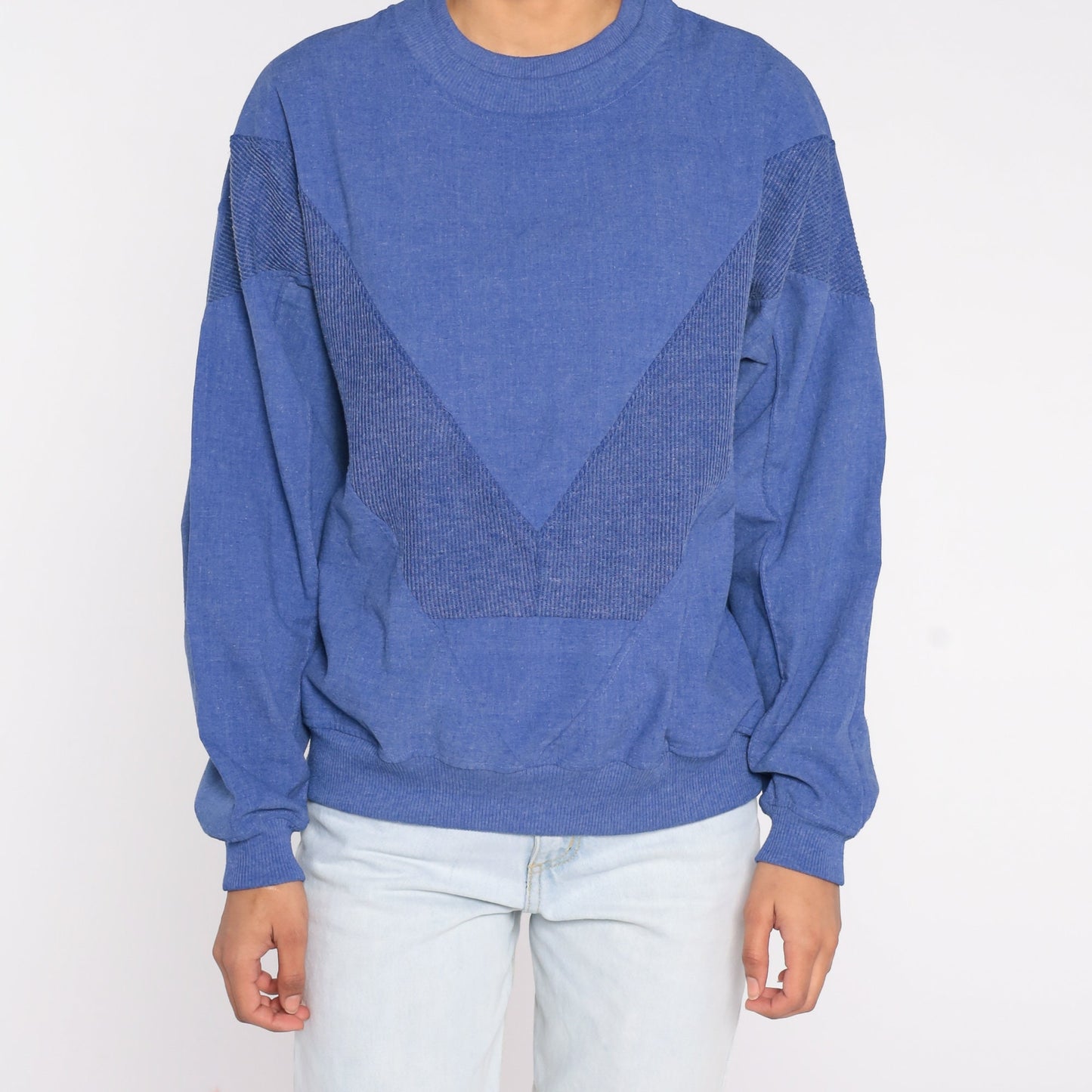 90s Blue Chevron Woven Crewneck Sweatshirt Pullover Men's Large