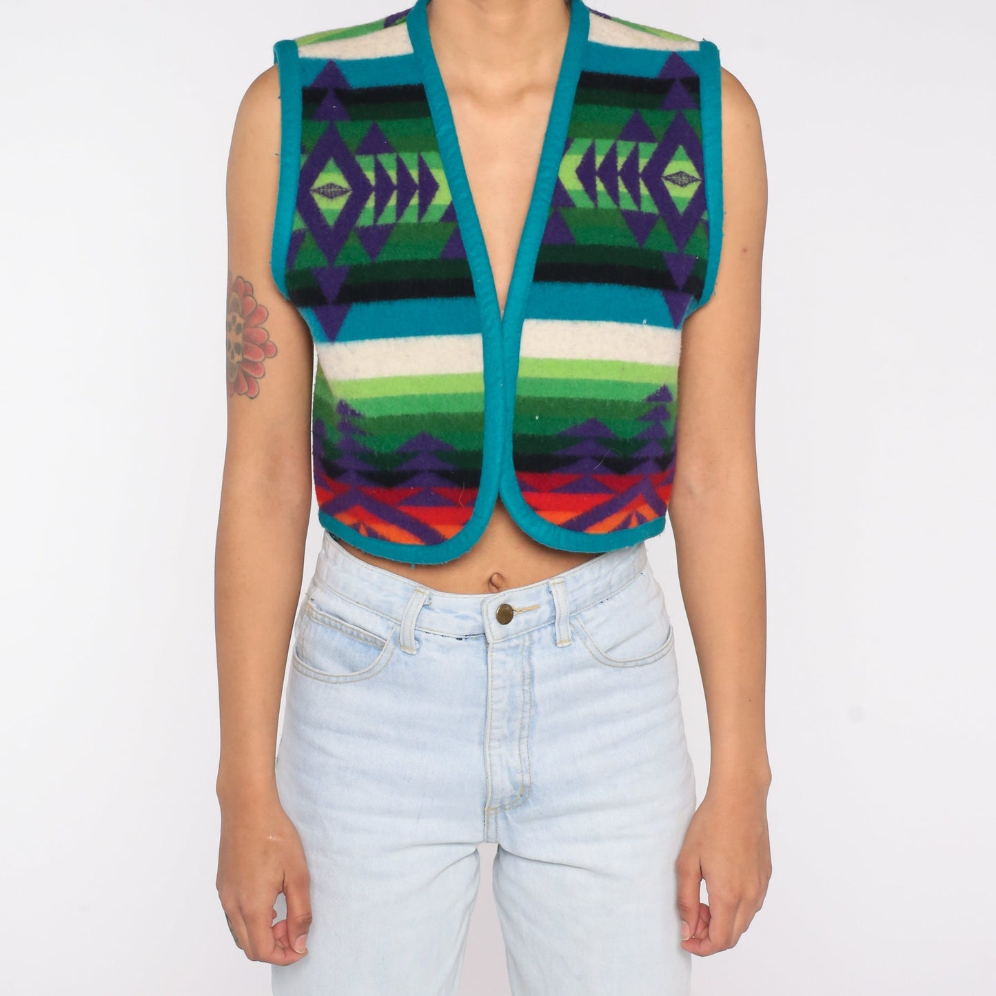 90s Southwestern Blanket Print Vest Cropped Open Front Small