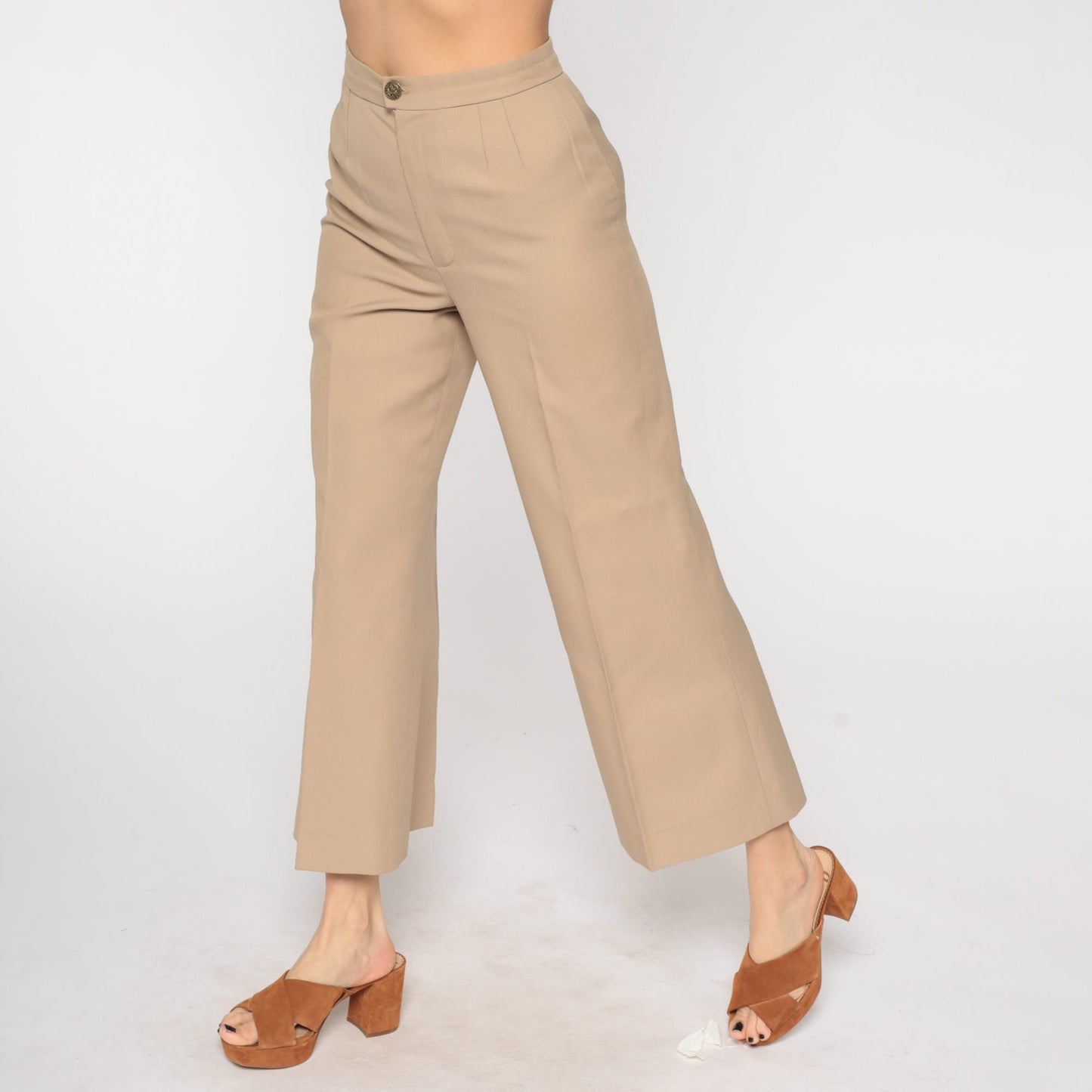 70s Tan High-Waisted Flared Trousers Small S
