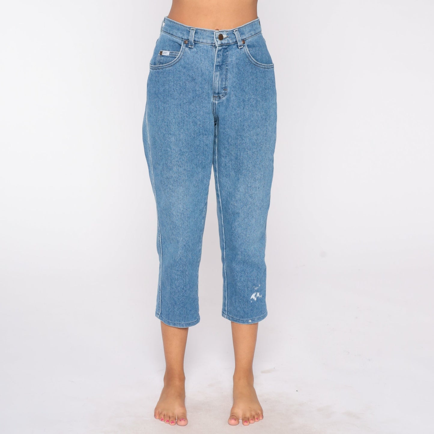 90s Lee High Waist Mom Jeans Blue Denim Tapered Ankle Small S