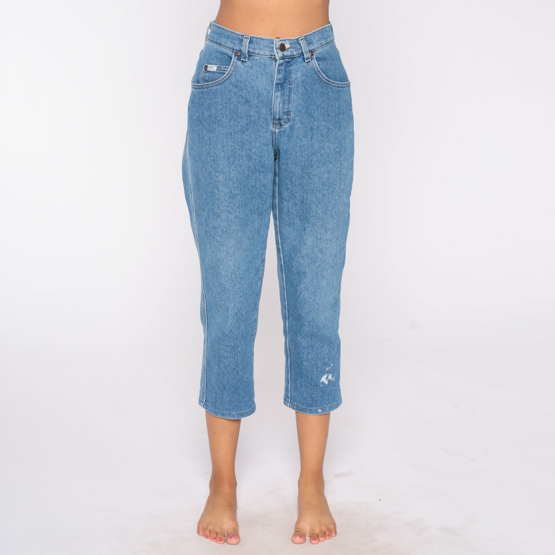 90s Lee High Waist Mom Jeans Blue Denim Tapered Ankle Small S