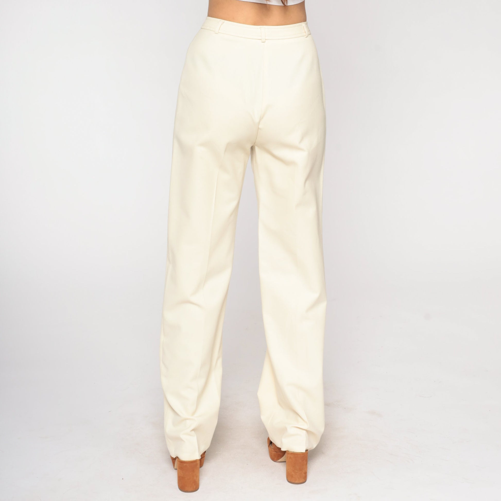 70s Cream High-Waisted Straight Leg Trousers Small S