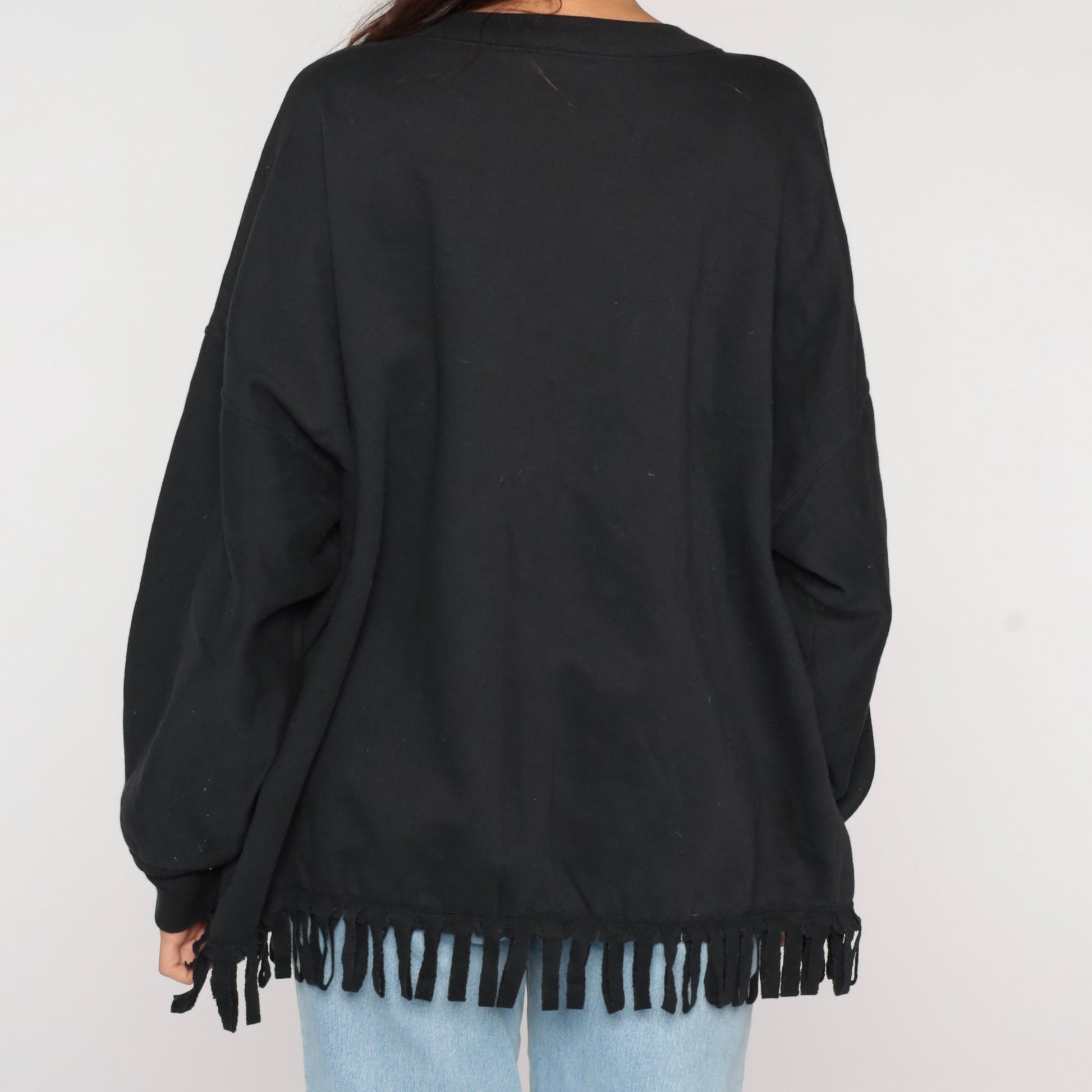 90s Tropical Bird Fringe Sweatshirt Black Graphic Parrot Crewneck Extra Large