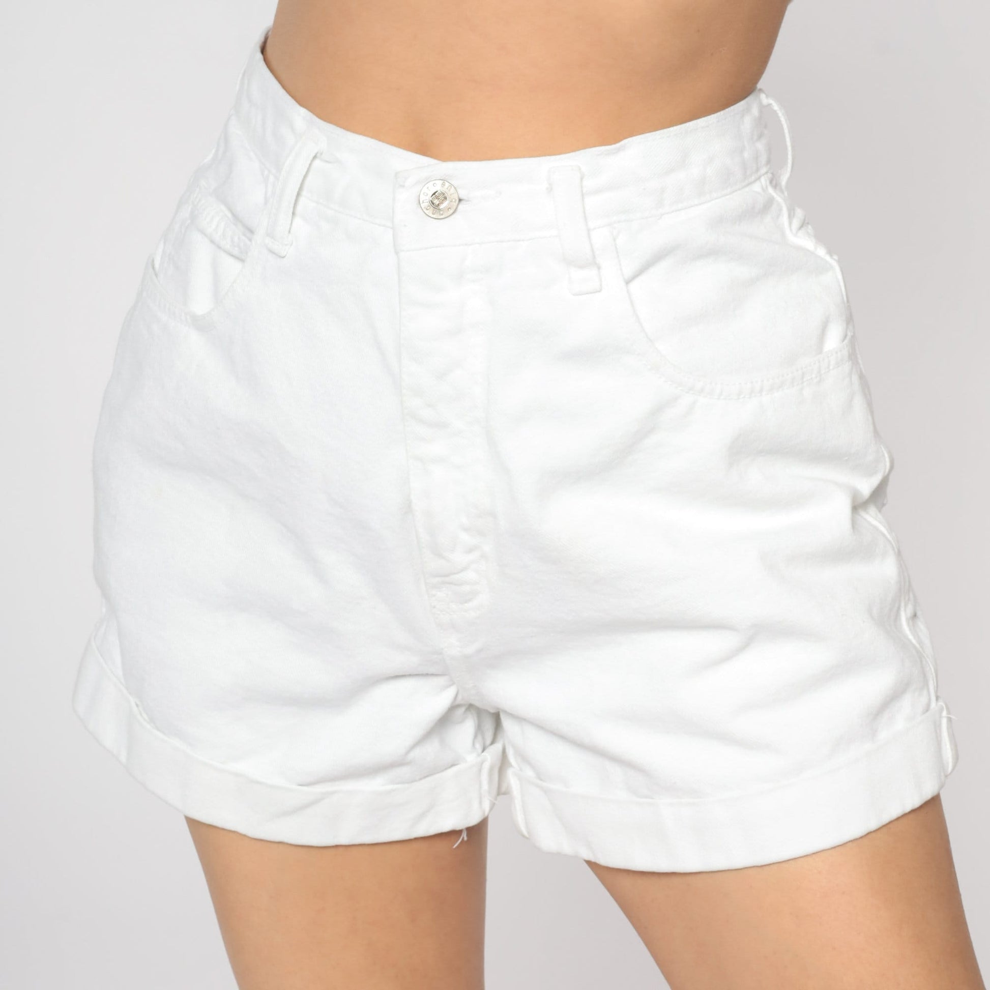 Y2K White Denim Shorts High Waisted Cuffed Jean Shorts Small