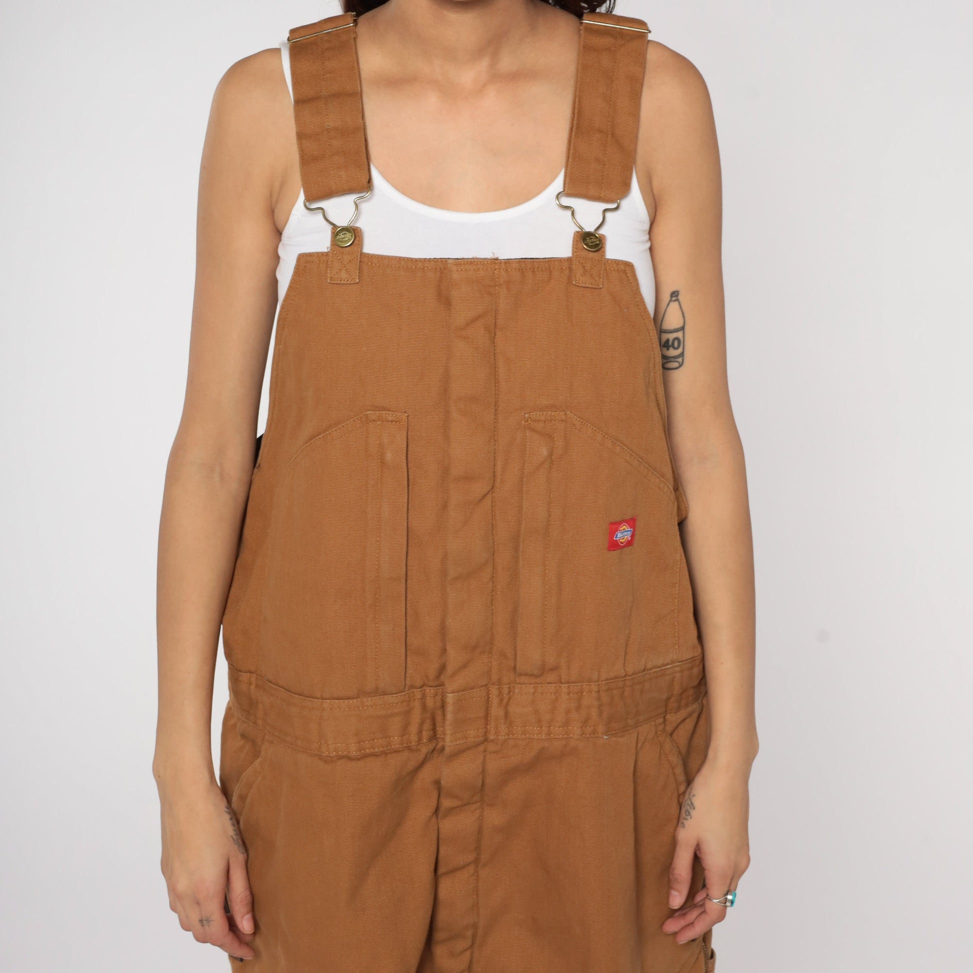 Dickies Quilted Insulated Workwear Overalls Brown Cotton Mens XXL