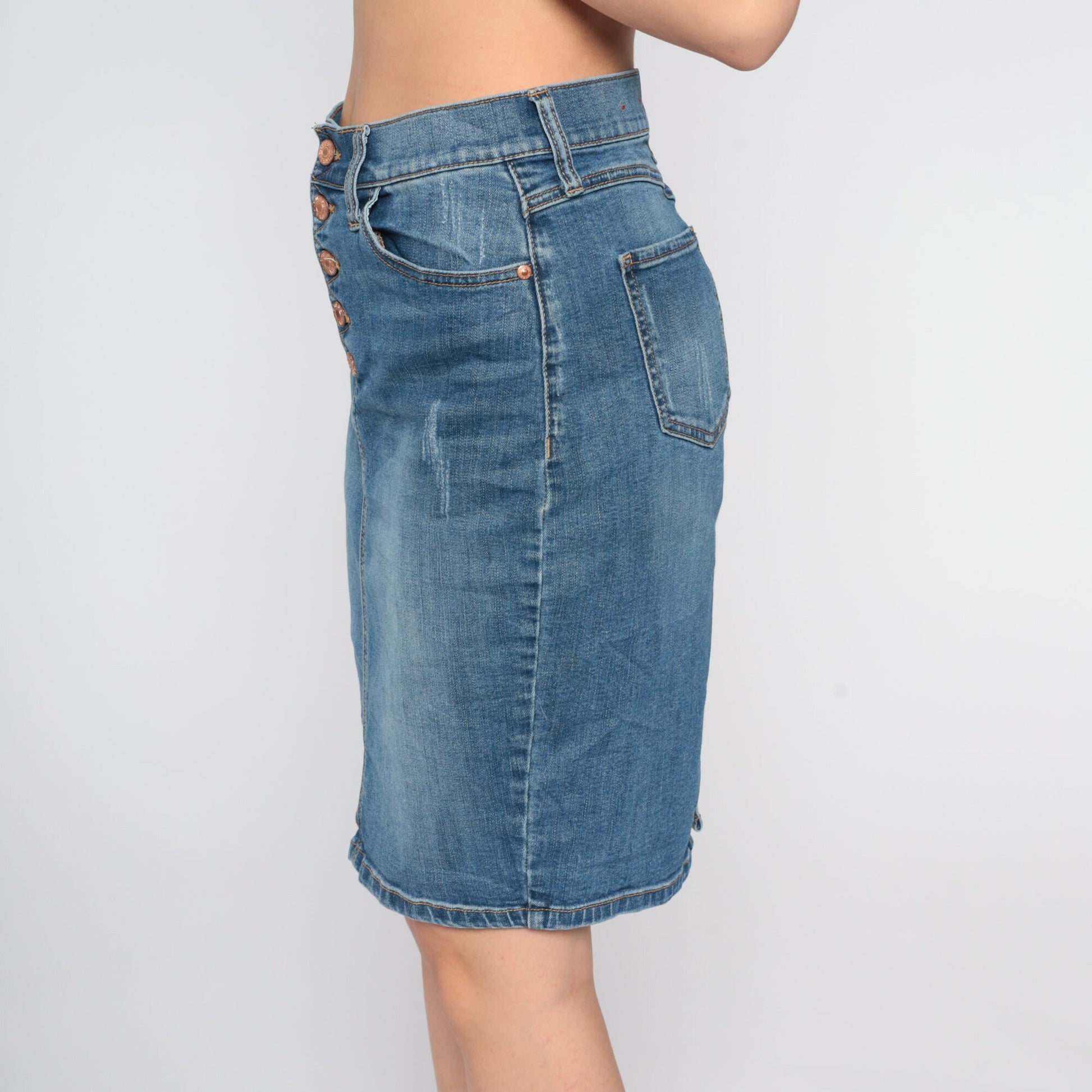 Guess Y2K Blue Denim Mini Skirt High Waist Pencil Cut Medium 29