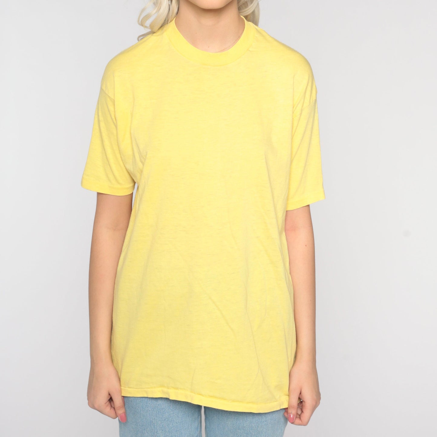 80s Rusty Rails Train Graphic T-Shirt Yellow Cotton Single Stitch Medium