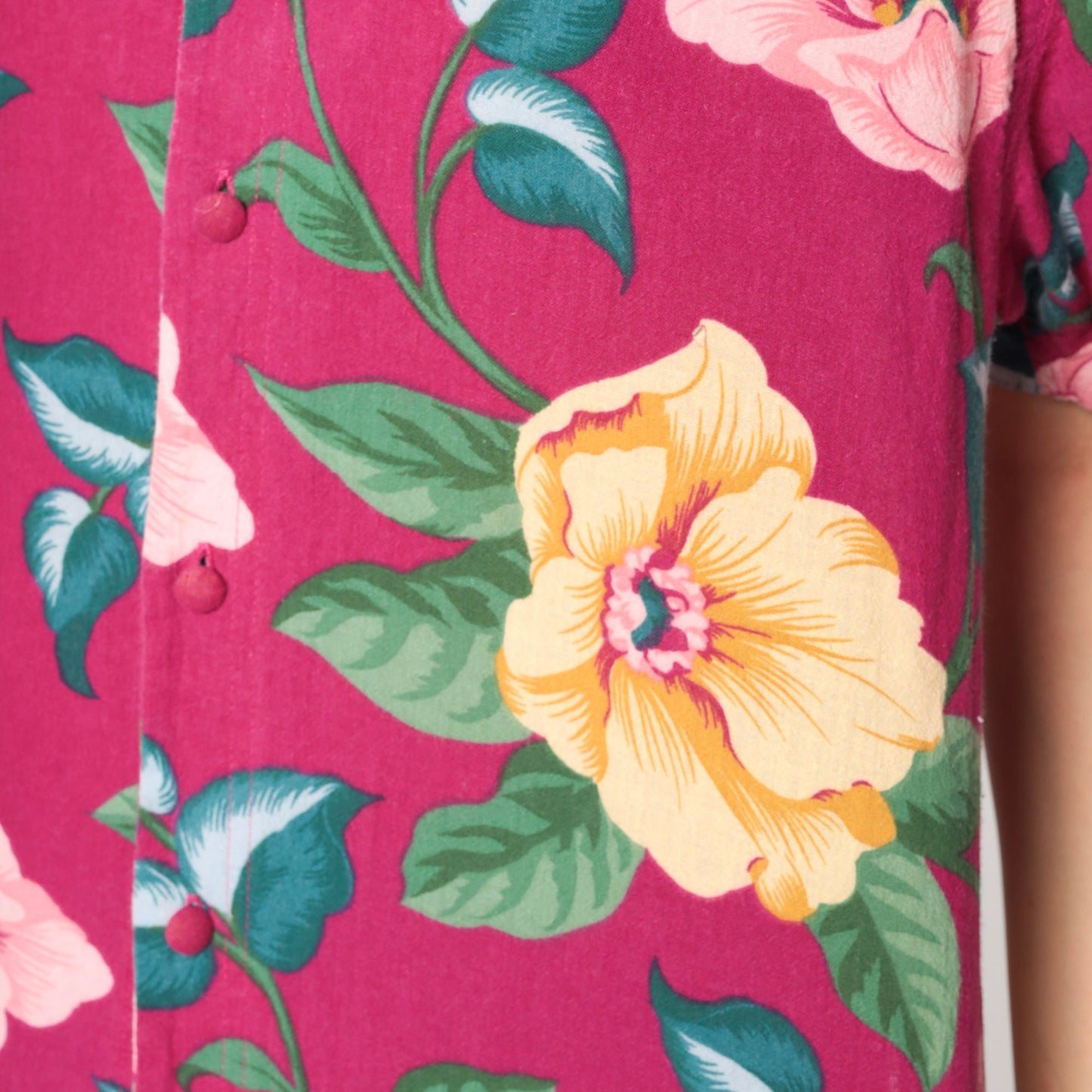 80s Liz Claiborne Floral Button-Up Blouse Dark Pink Cotton Small