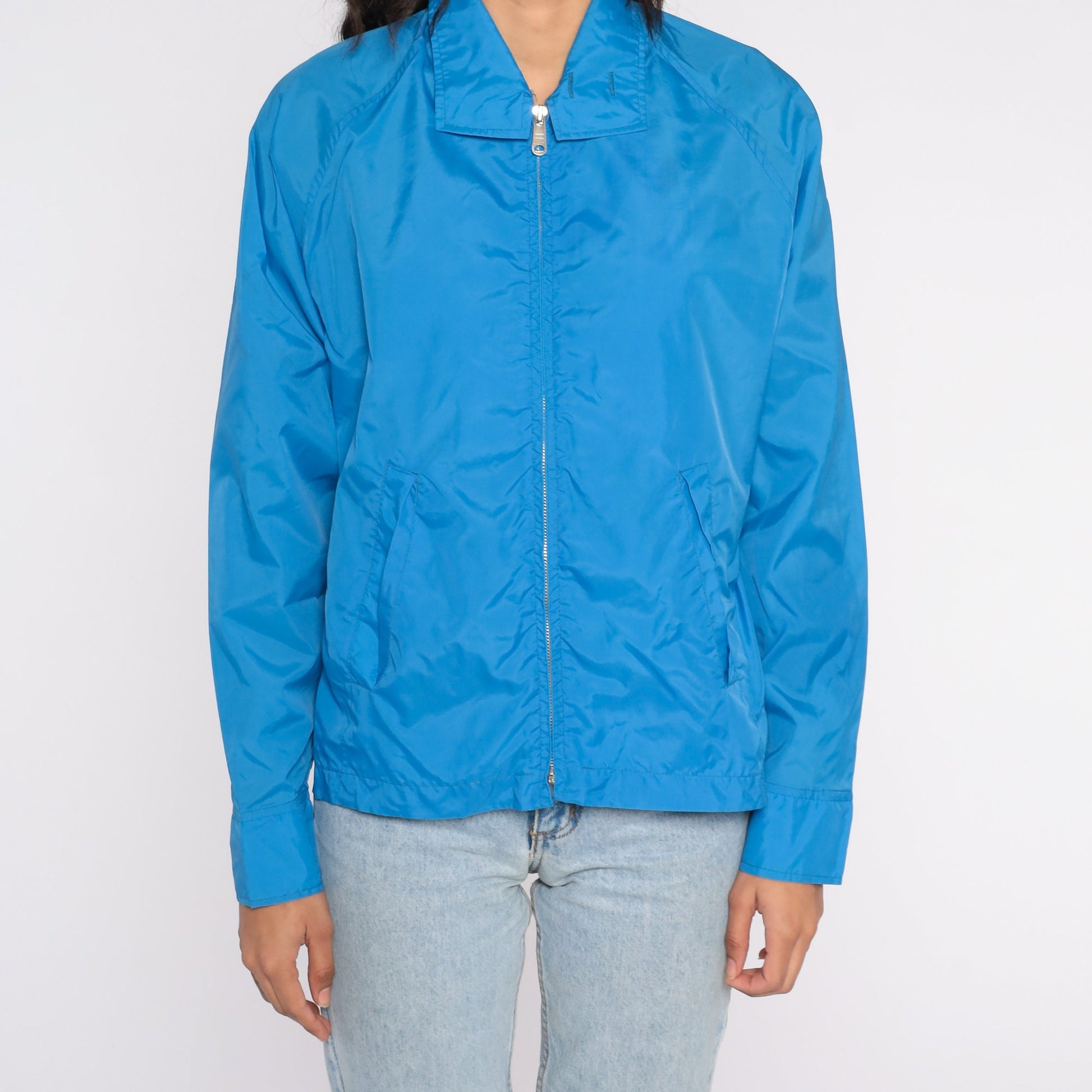 80s Blue Nylon Windbreaker Zip-Up Jacket Men's Extra Small