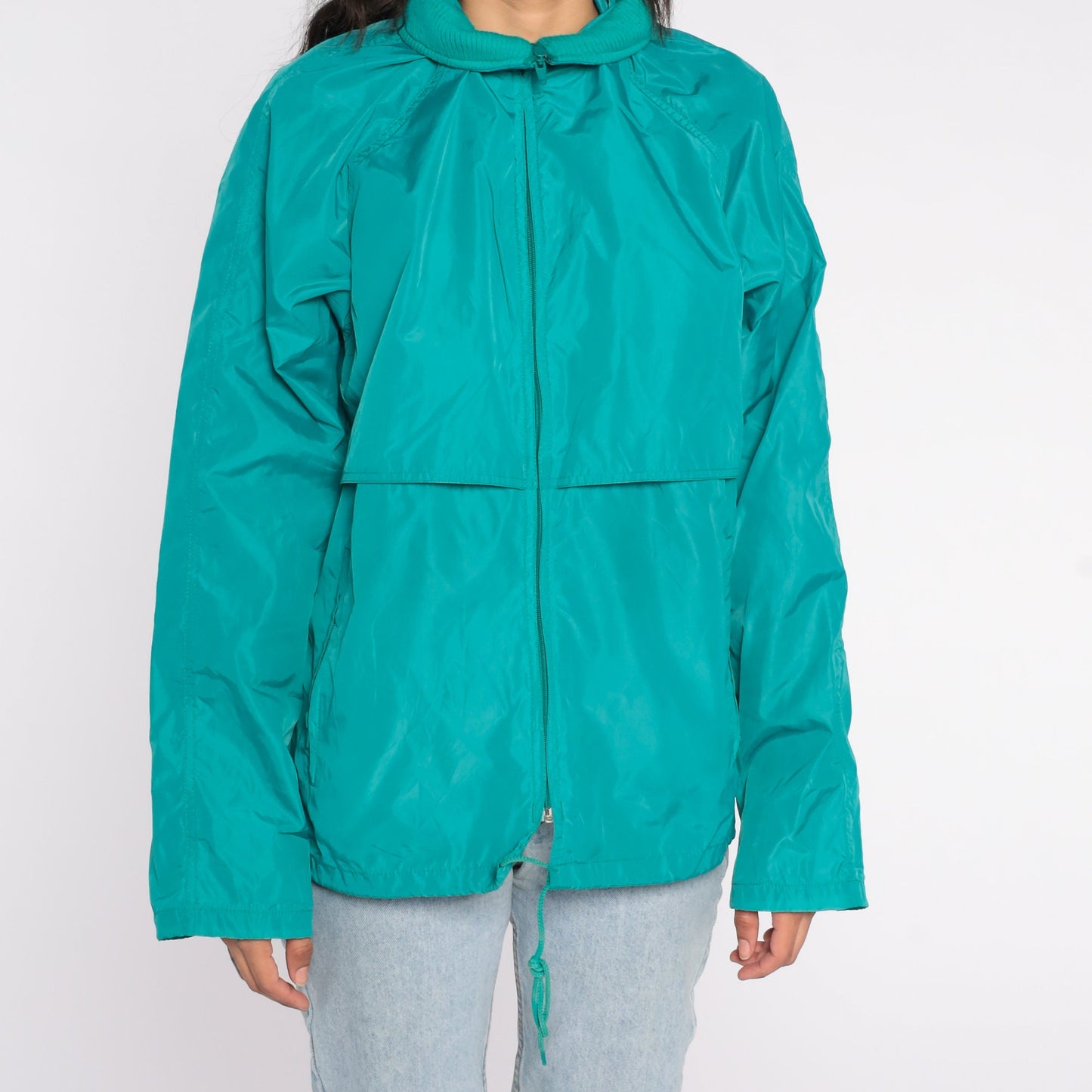 Eddie Bauer 90s Teal Windbreaker Jacket Nylon Zip-Up Men's Large