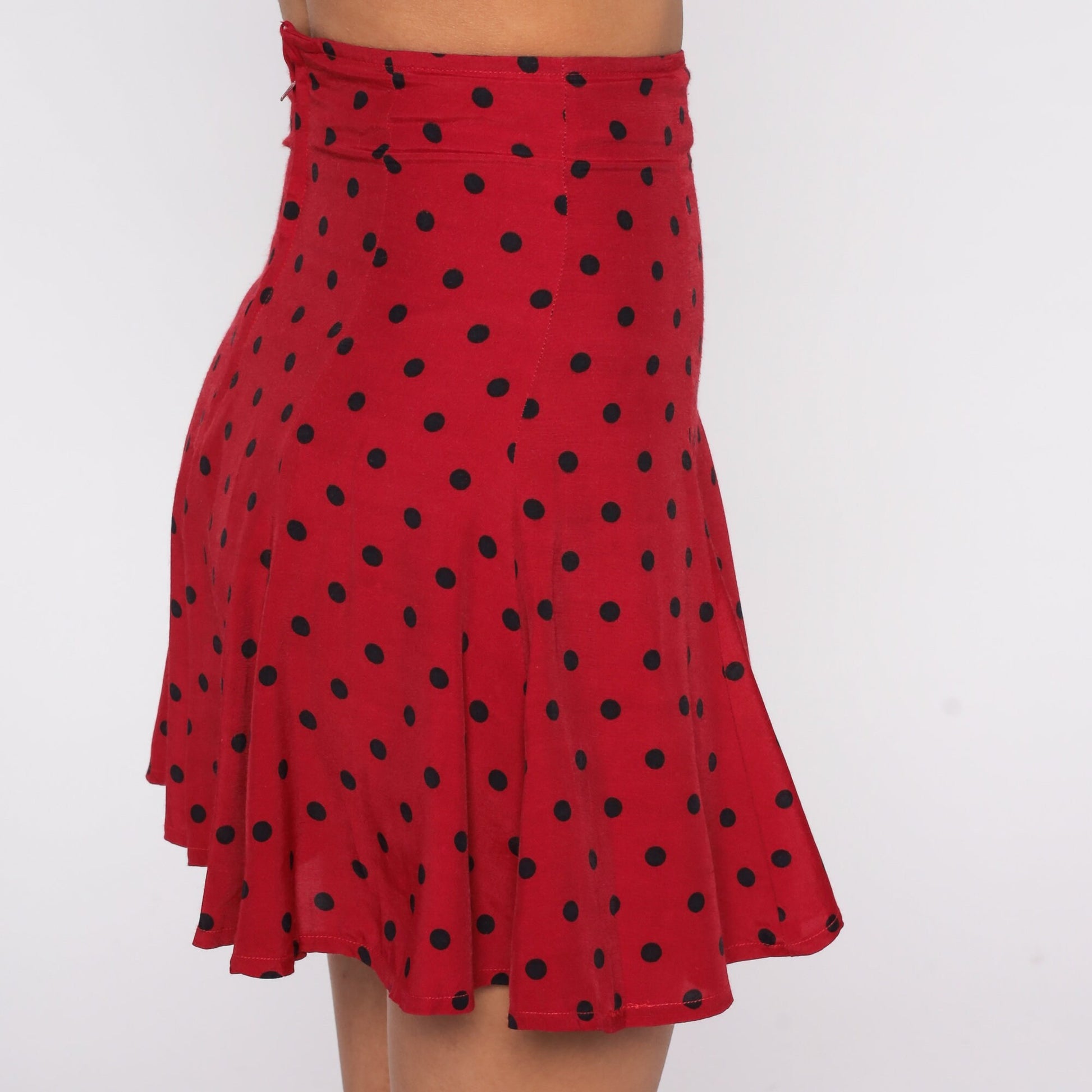 90s Red Polka Dot Pleated Mini Skirt High Waisted XXS