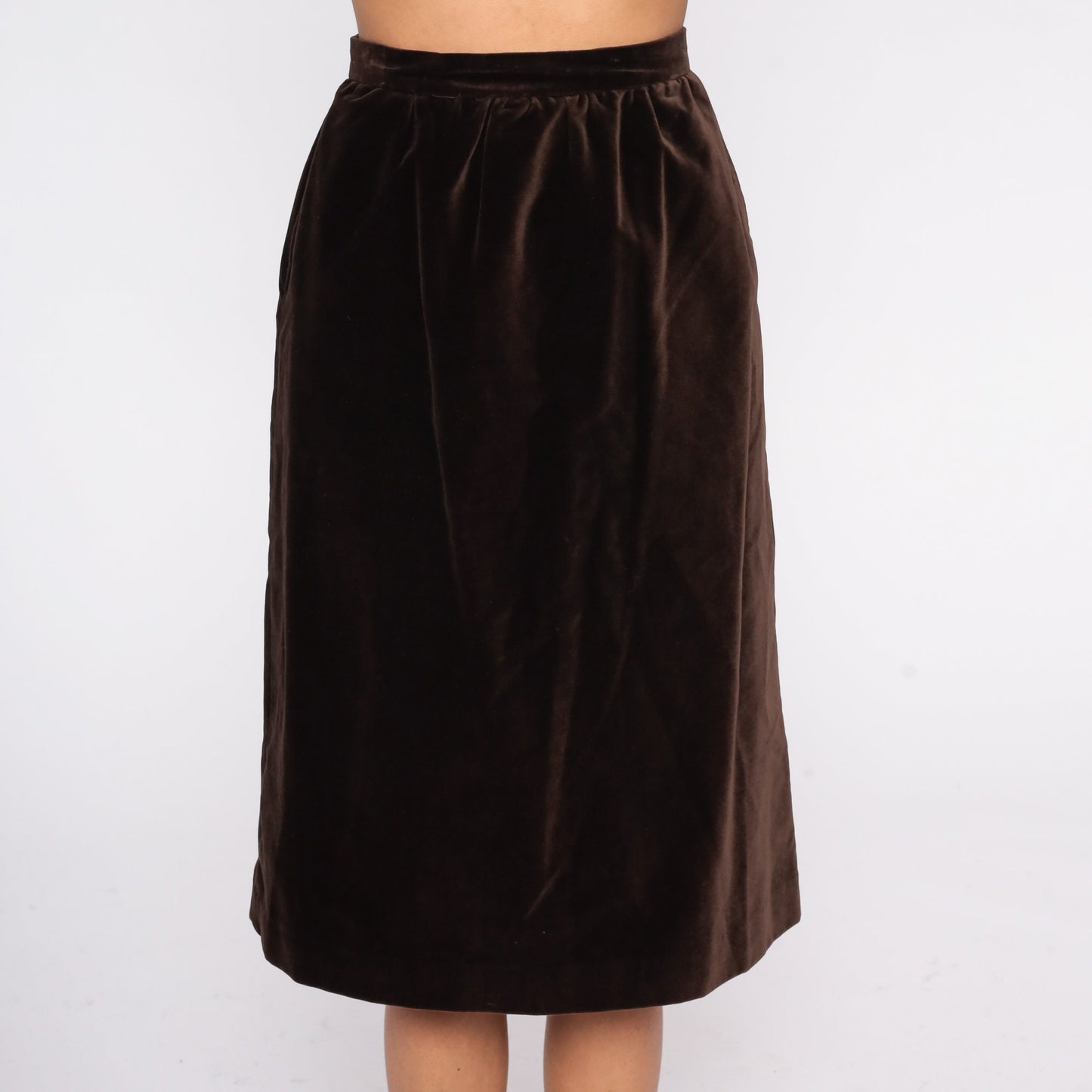 90s Brown Velvet Pencil Skirt High Waisted Midi Extra Small