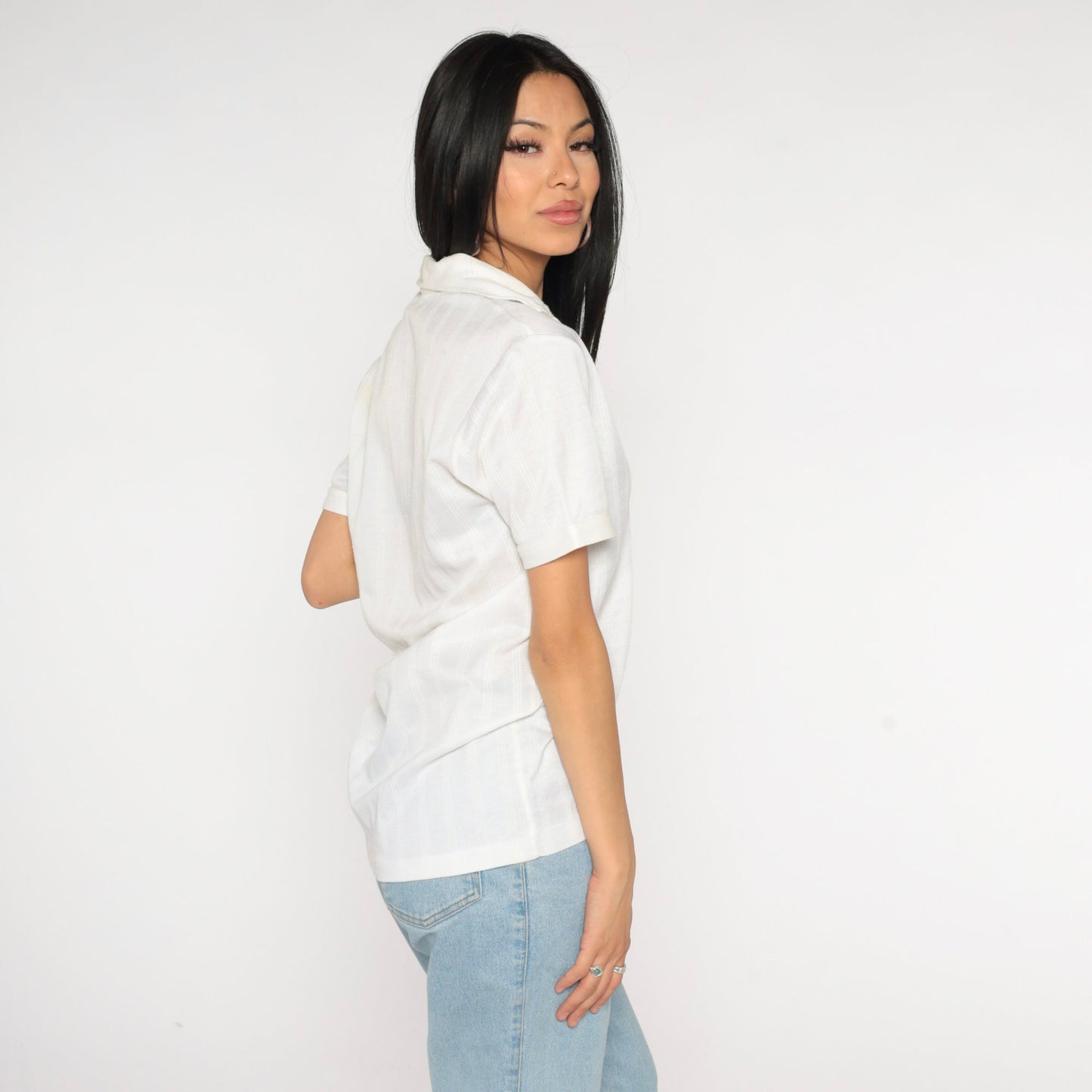 80s Adidas Polo Shirt White Half Button Collared Short Sleeve Medium