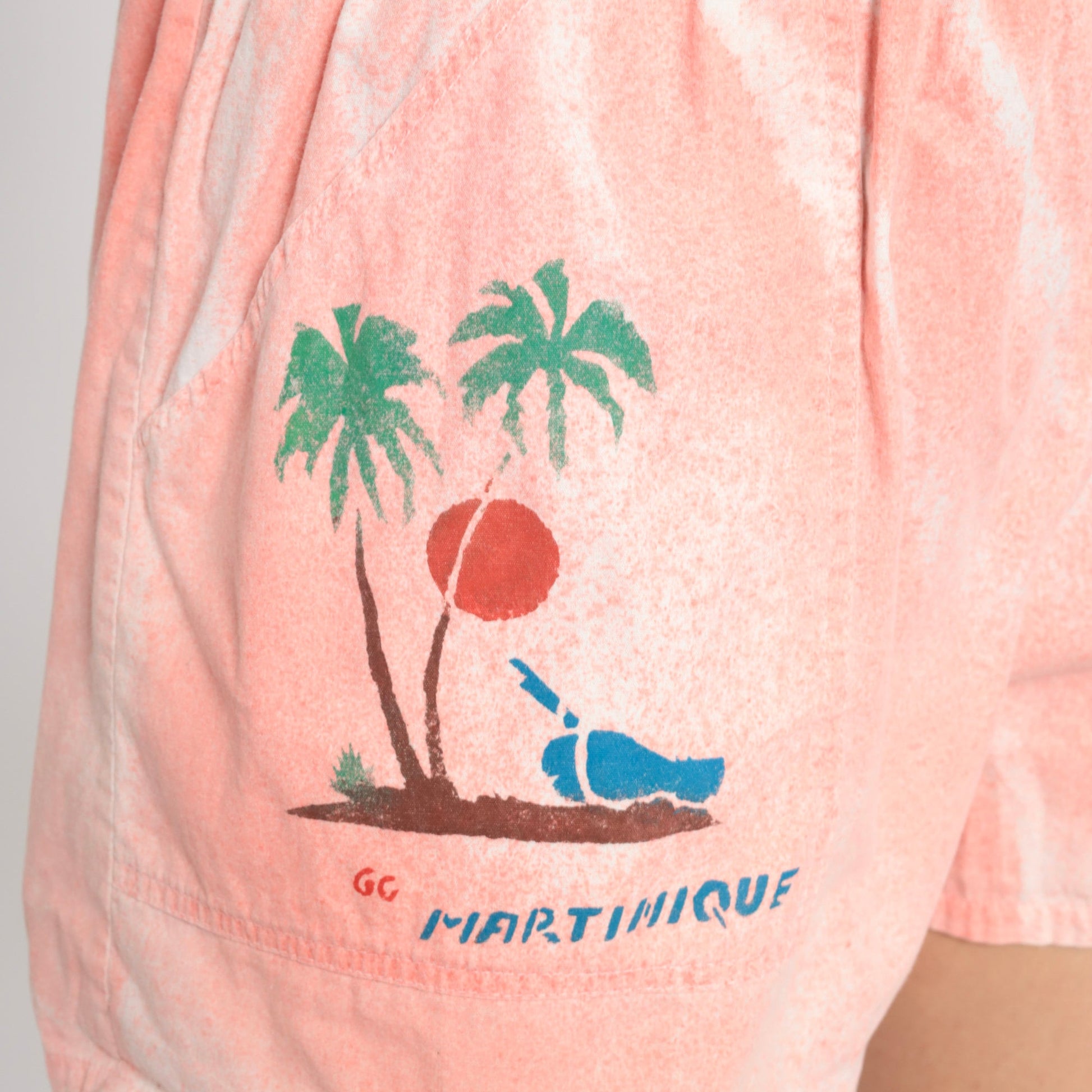 90s Martinique Palm Tree Graphic Shorts High Waist Pink Small Medium