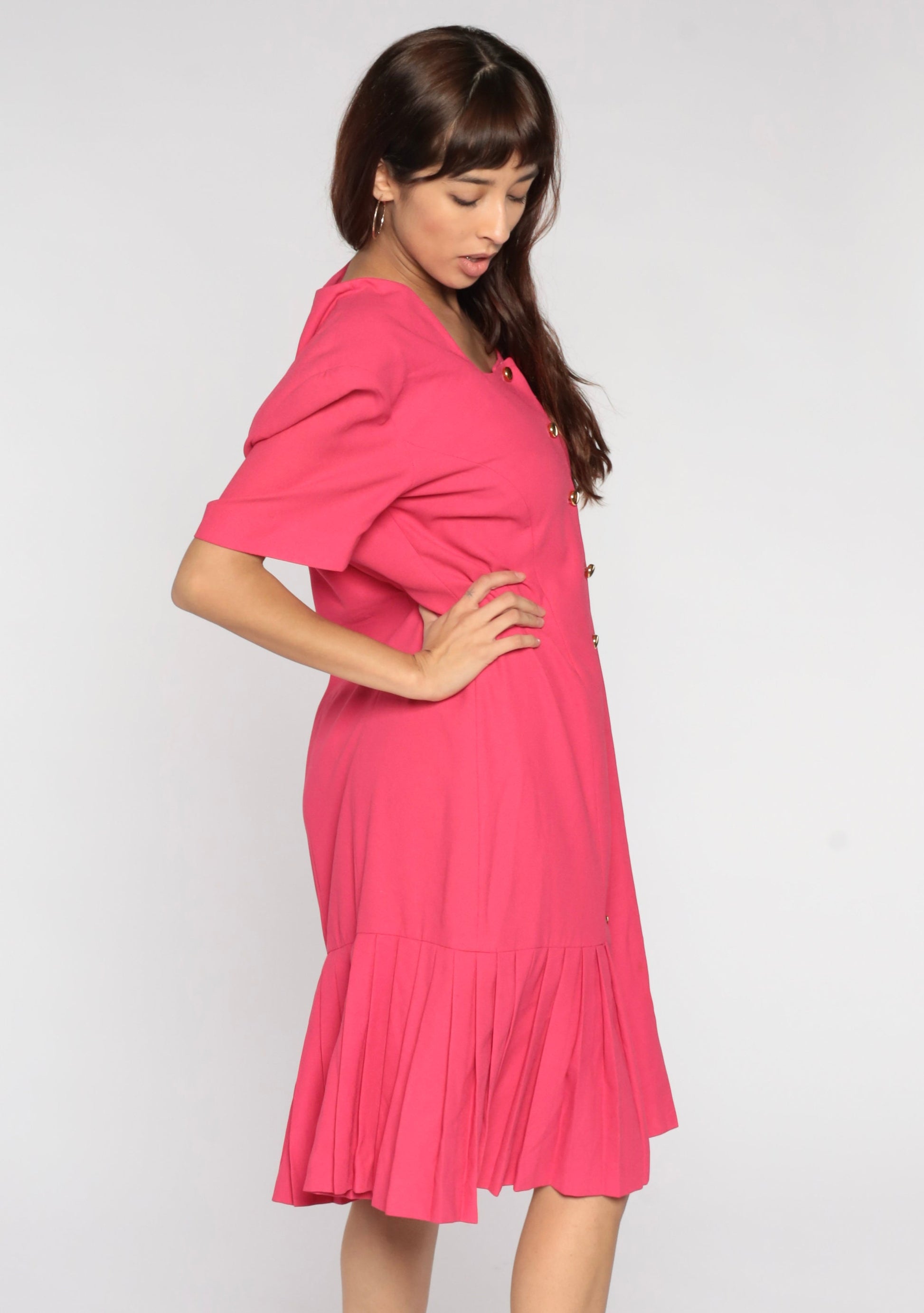 80s Liz Claiborne Pink Button-Up Midi Dress Drop Waist Shift Extra Large XL