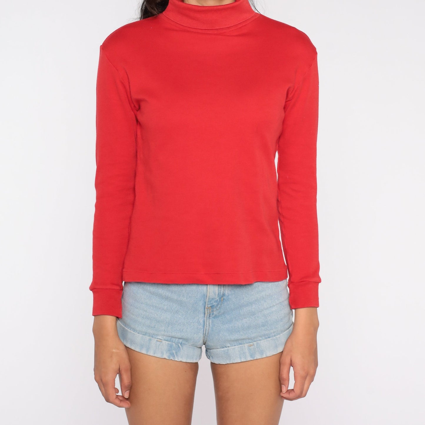 90s Red Turtleneck Long Sleeve Pullover Cotton Blend Medium