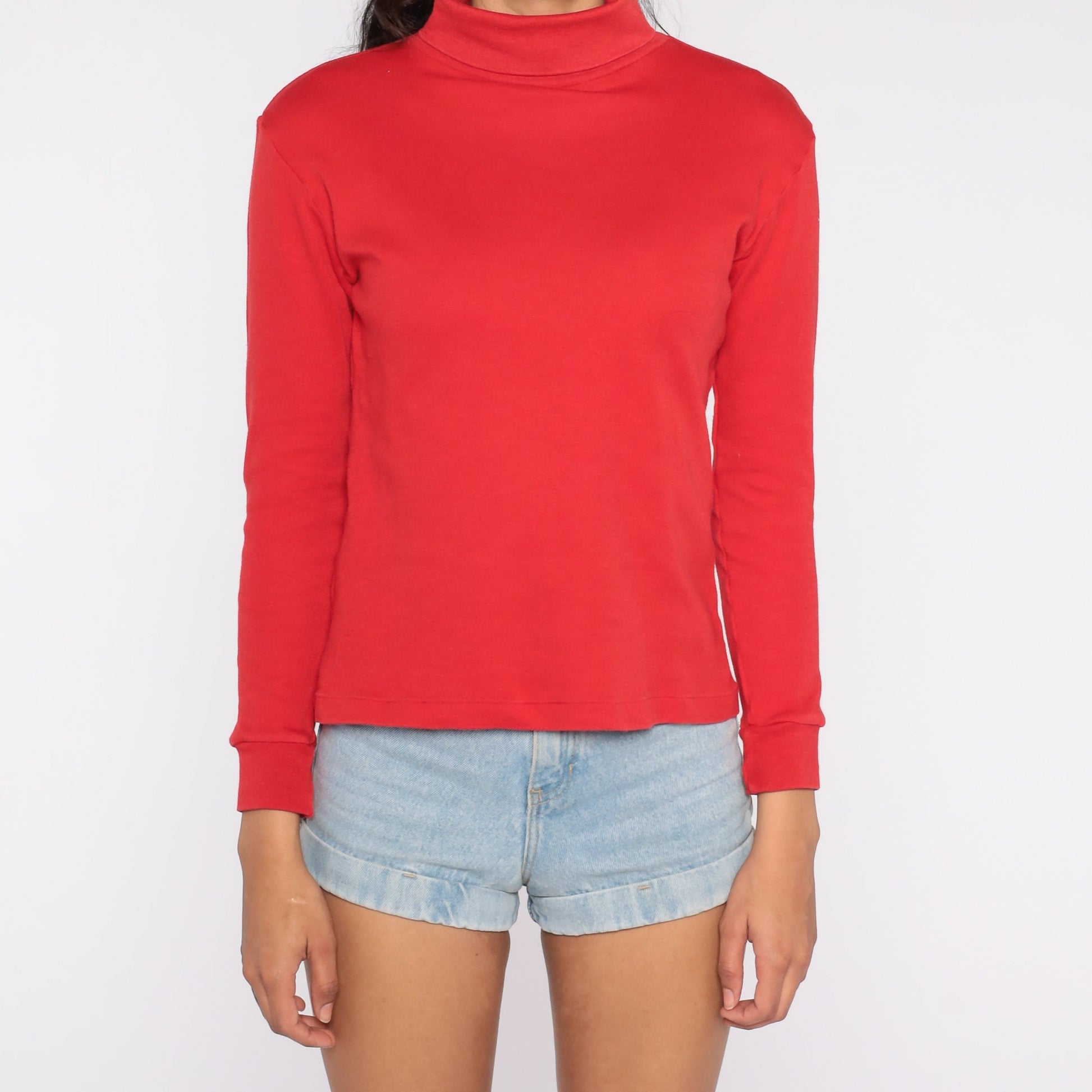 90s Red Turtleneck Long Sleeve Pullover Cotton Blend Medium