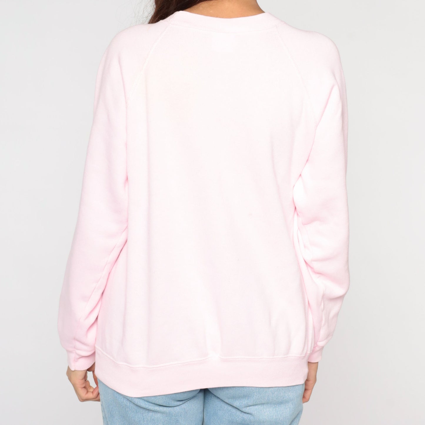 80s Hand Painted Heart Sweatshirt Baby Pink Raglan Graphic Large L