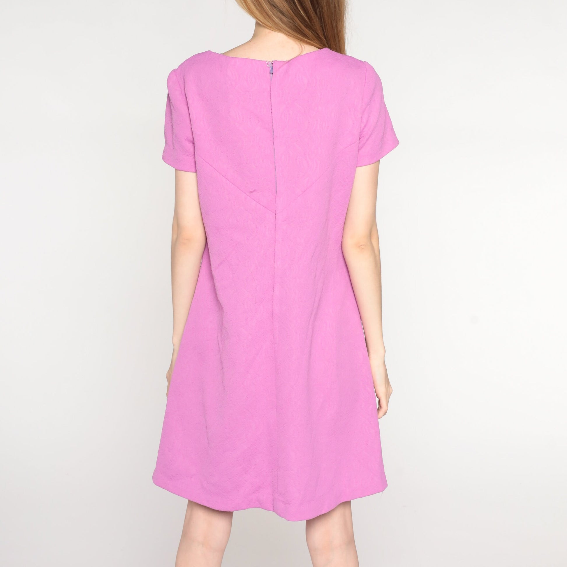 60s Mod Mini Shift Dress Lavender Textured Short Sleeve Medium