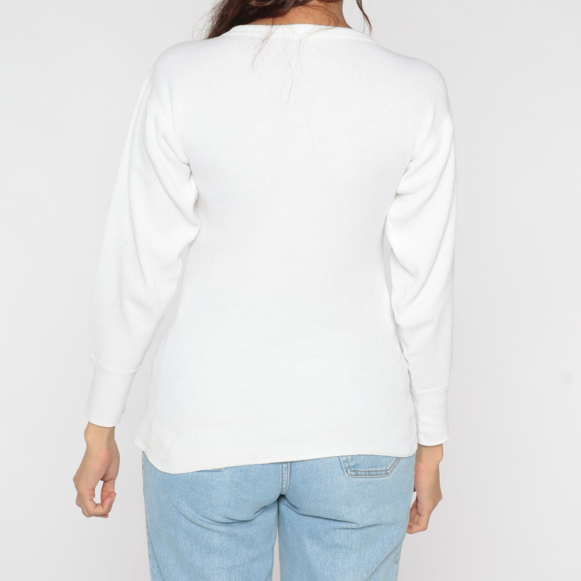 90s White Thermal Waffle Knit Long Sleeve Undershirt Small S