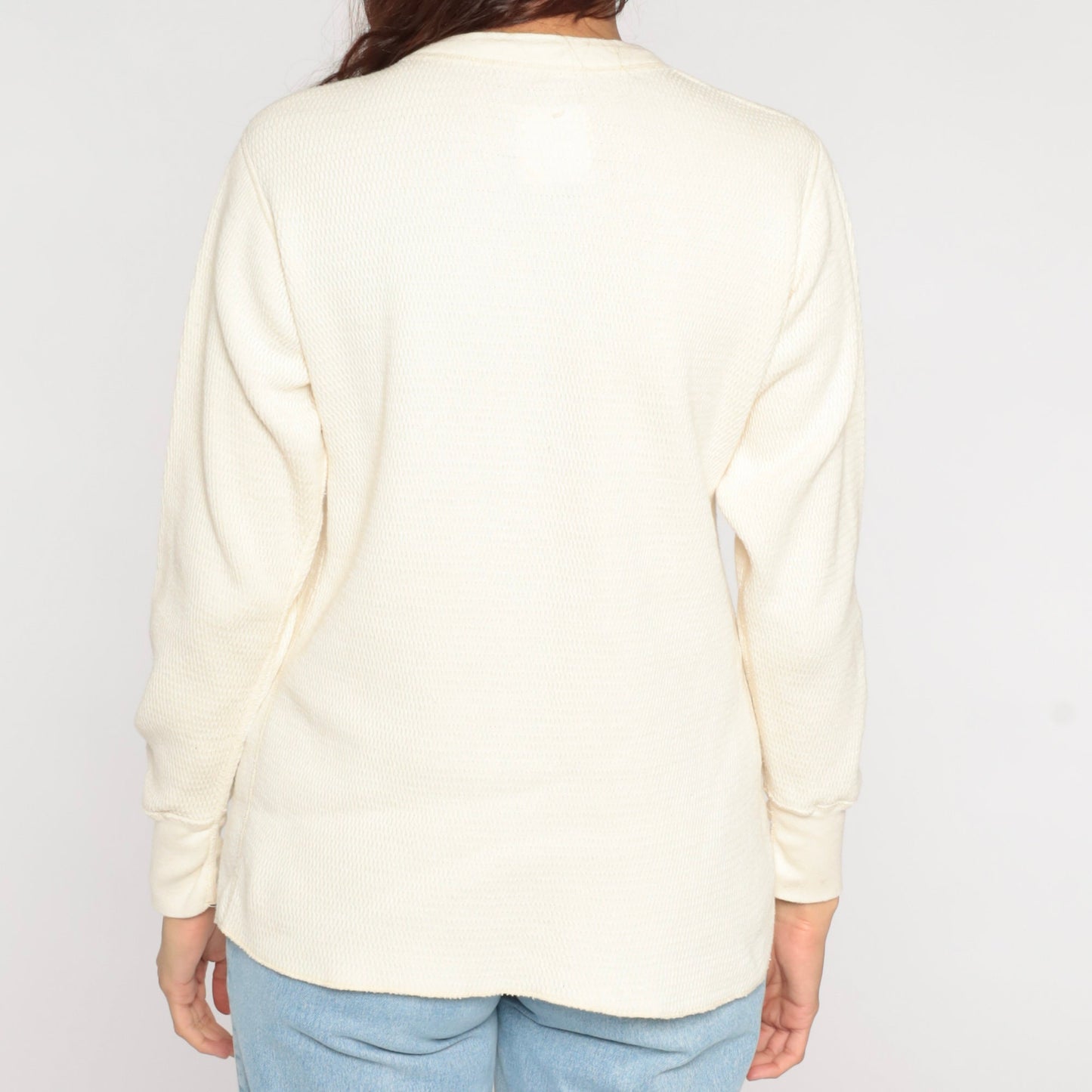 80s Off-White Thermal Waffle Knit Long Sleeve Shirt Cotton Large