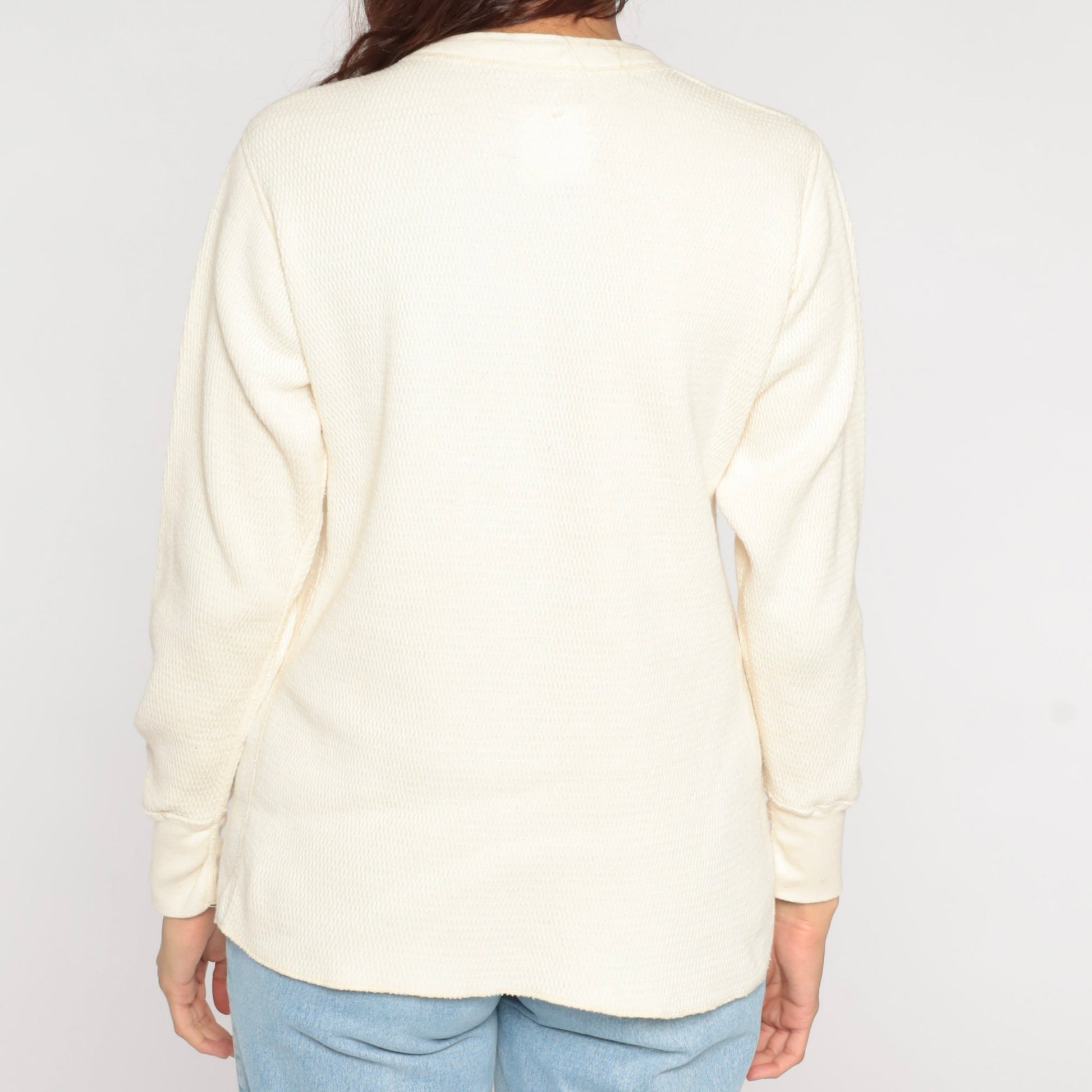 80s Off-White Thermal Waffle Knit Long Sleeve Shirt Cotton Large