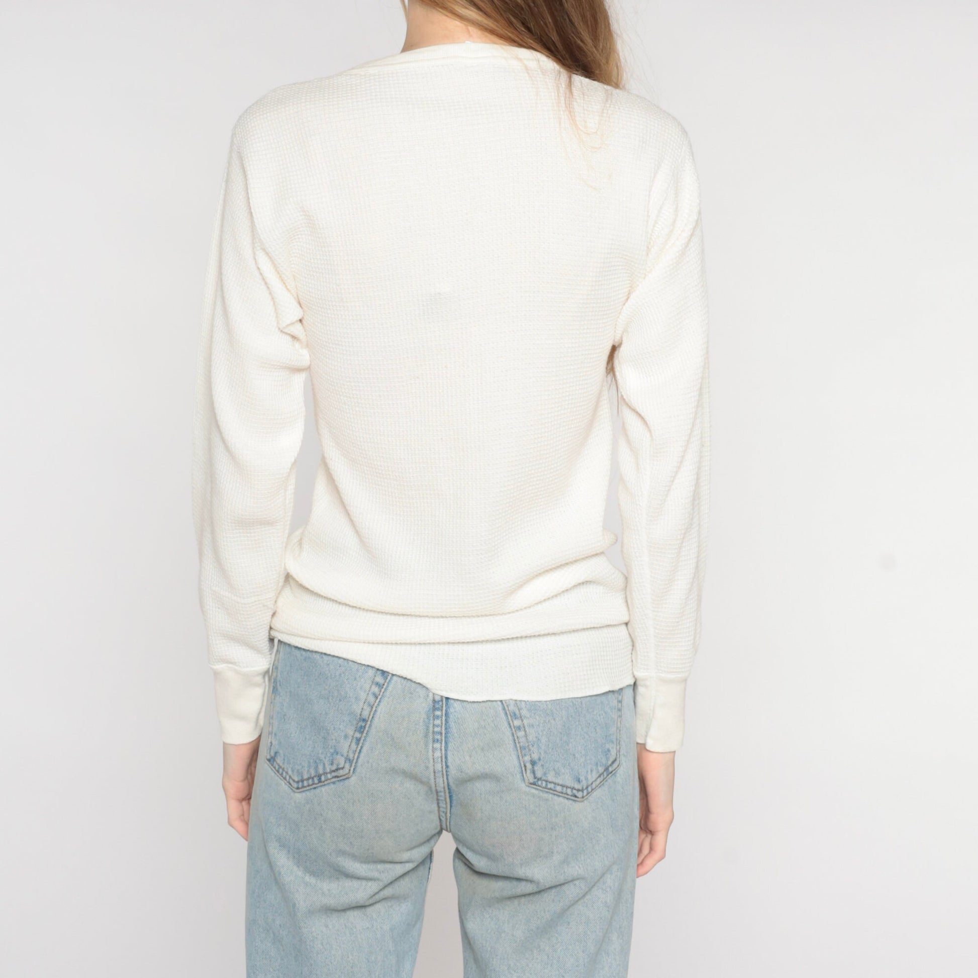 90s Off White Thermal Waffle Knit Long Sleeve Shirt Large