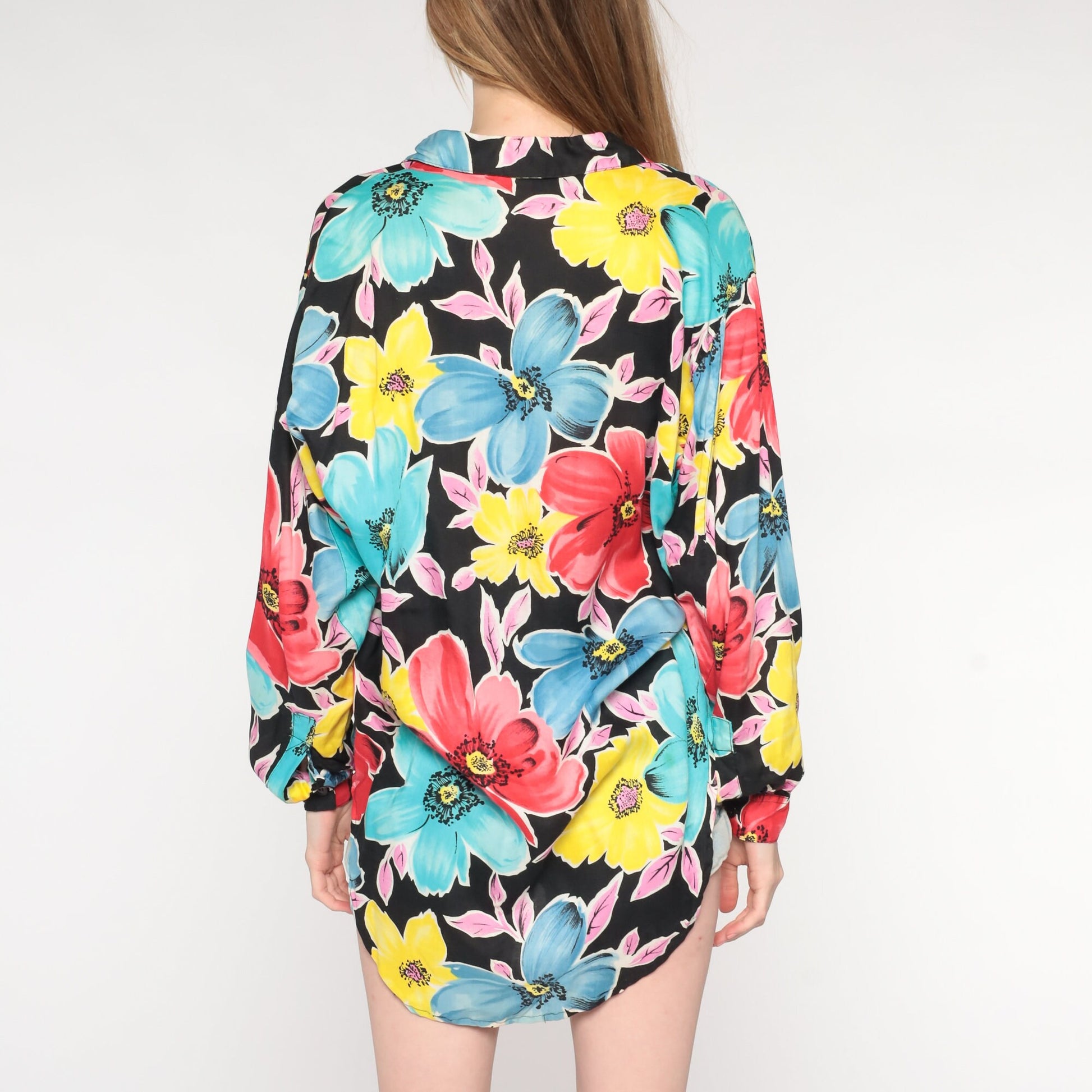 90s Diane von Furstenberg Floral Button Up Blouse Long Sleeve Small S