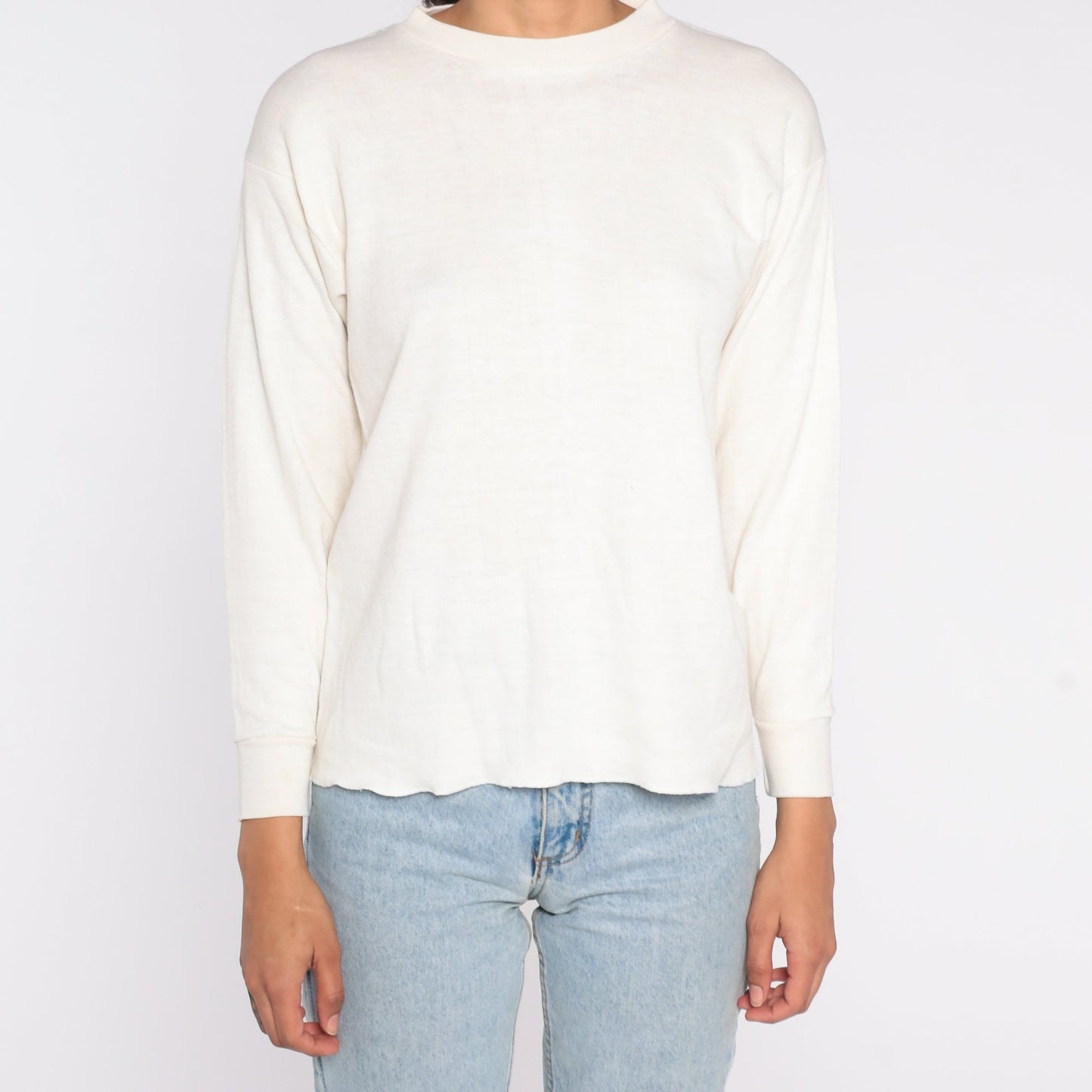 80s Off White Thermal Long Sleeve Shirt Cotton Blend Large L