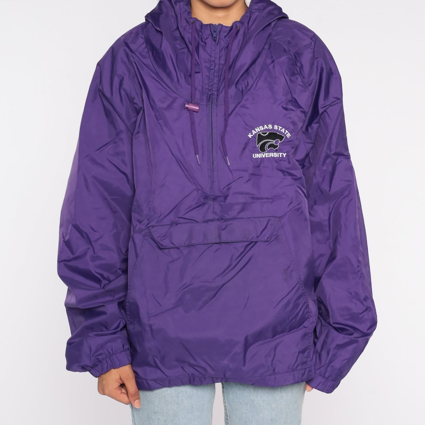 Y2K Kansas State University Purple Hooded Windbreaker Half Zip Extra Large XXL