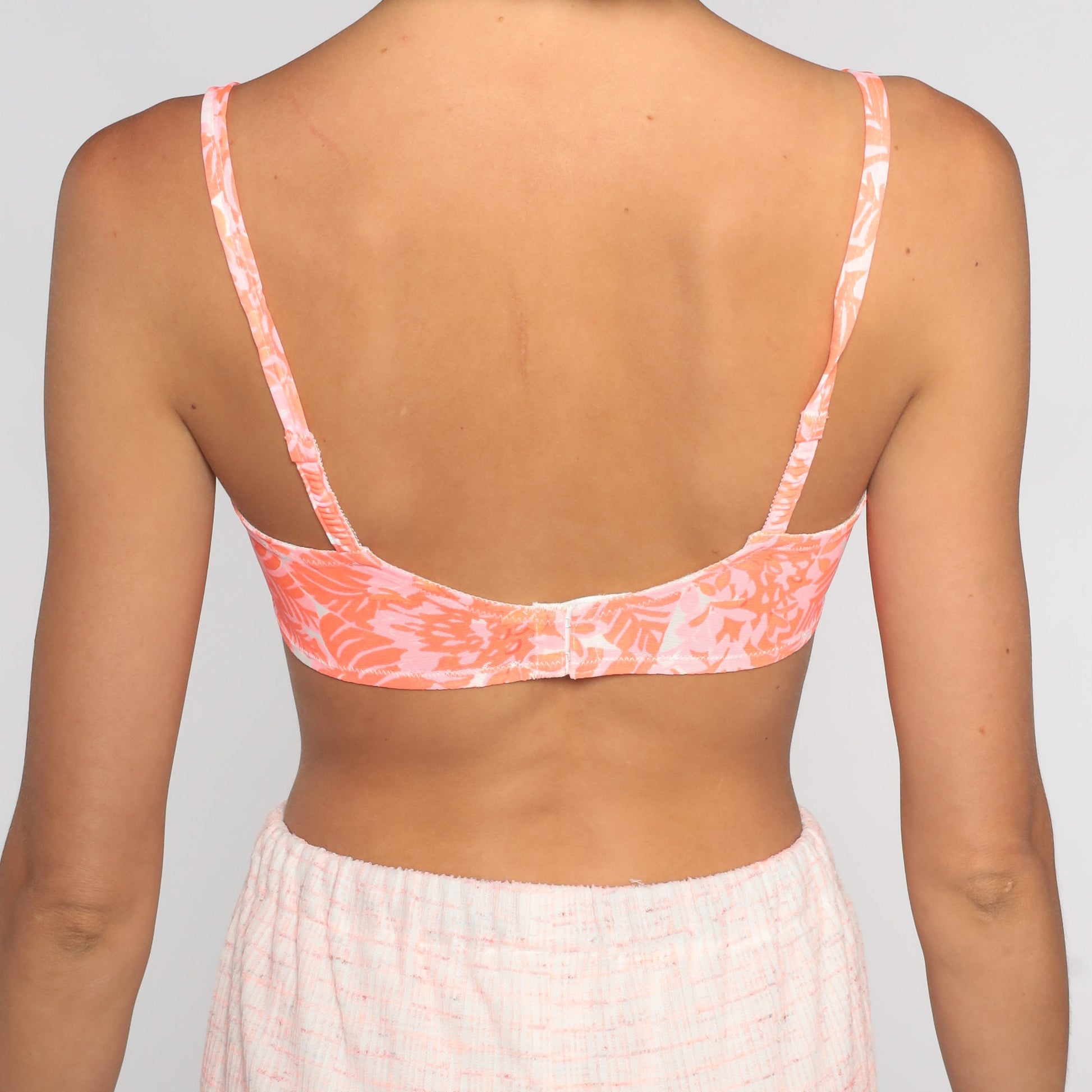70s Pink Orange Floral Abstract Bra Full Cup 32B