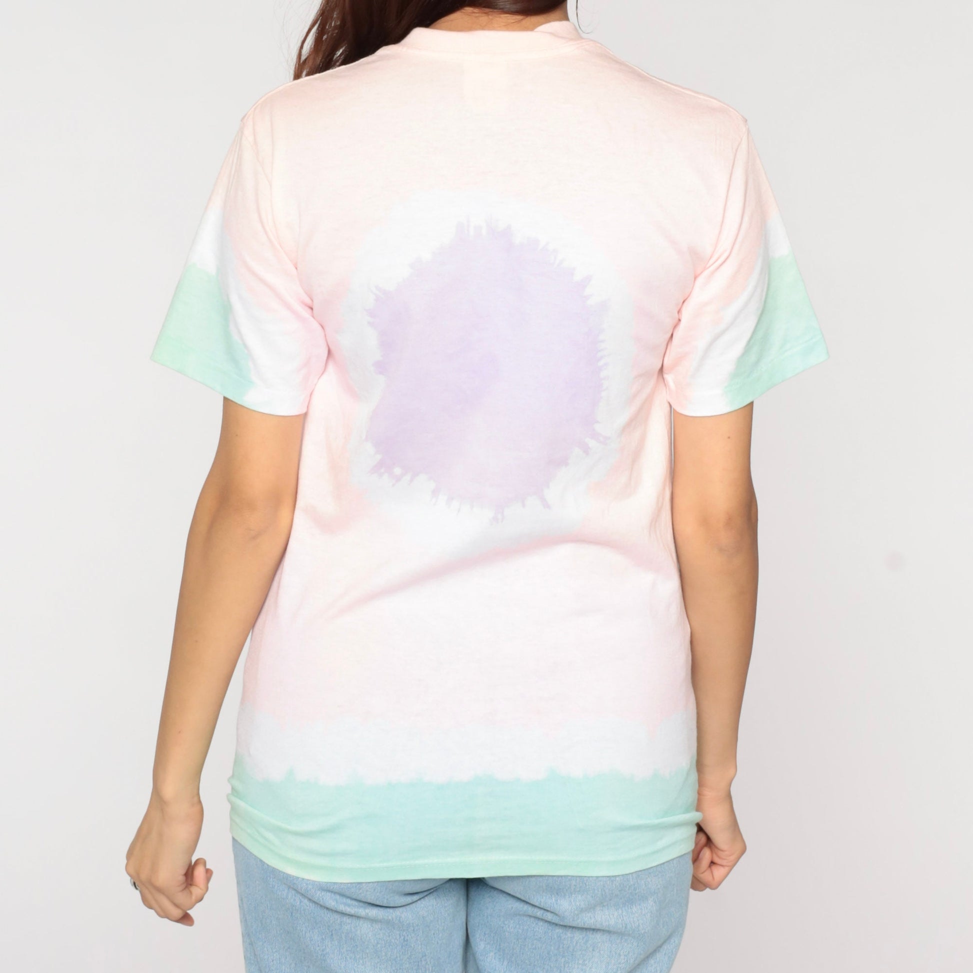 90s Tie Dye T-Shirt Pink Starburst Chest Graphic Cotton Tee Medium
