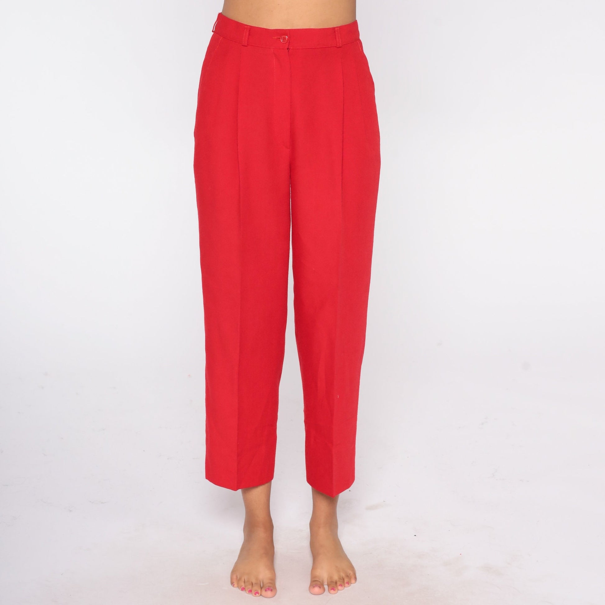 70s Red Straight Leg Trousers High Rise Vintage 1970s Medium