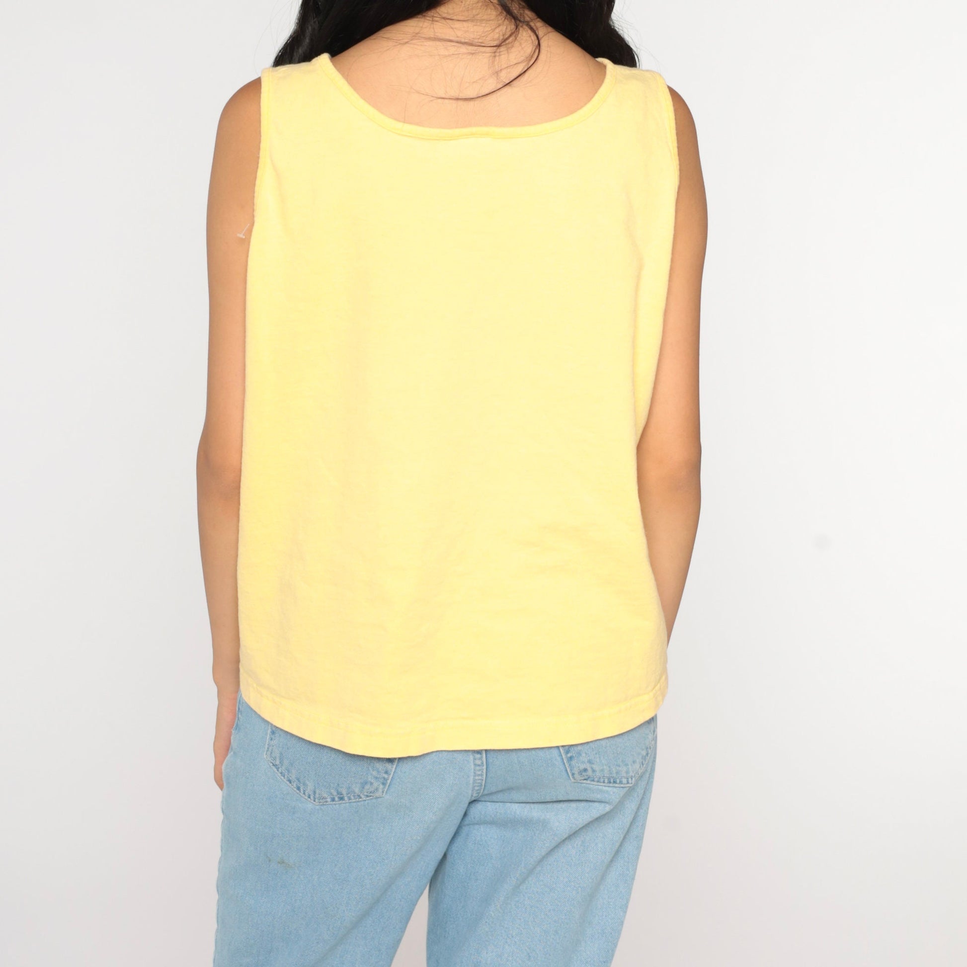 90s Beverly Hills Blues Desert Tank Top Yellow Graphic Cactus Medium