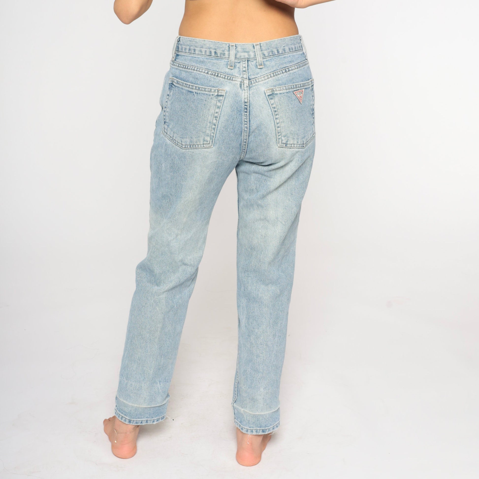 90s Guess High Waisted Straight Leg Jeans Faded Blue Denim Medium