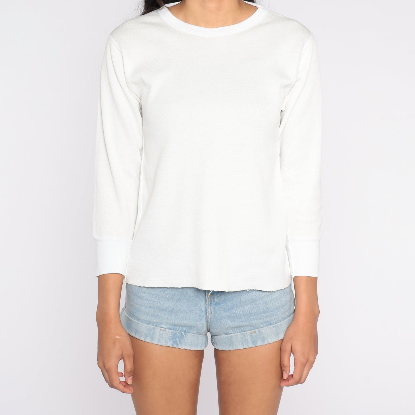 90s White Waffle Knit Thermal Long Sleeve Shirt Medium M