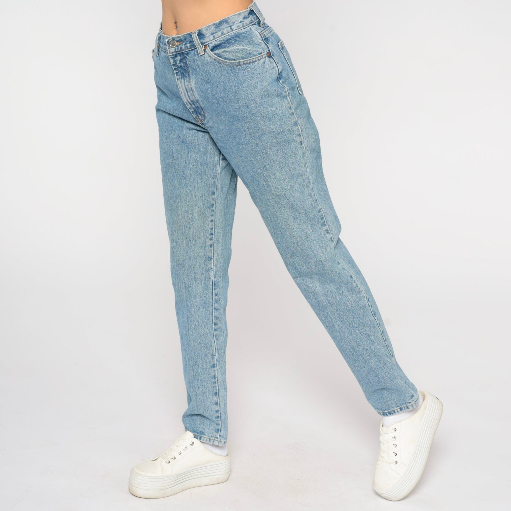 90s Tapered Mid Rise Denim Jeans Stone Washed Blue Women's 10 Long